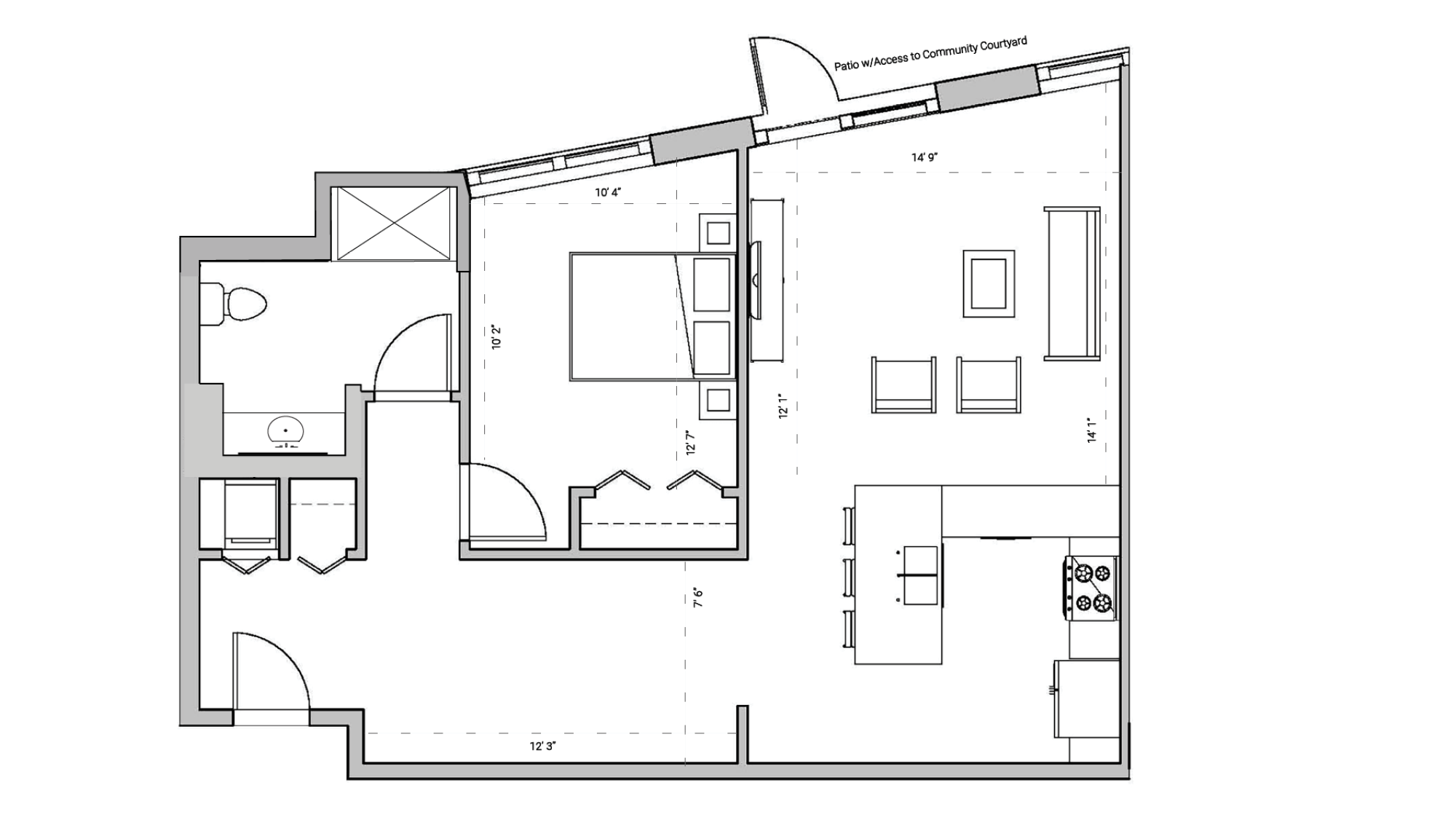ULI Seven27 105 - One Bedroom, One Bathroom Floor Plan 