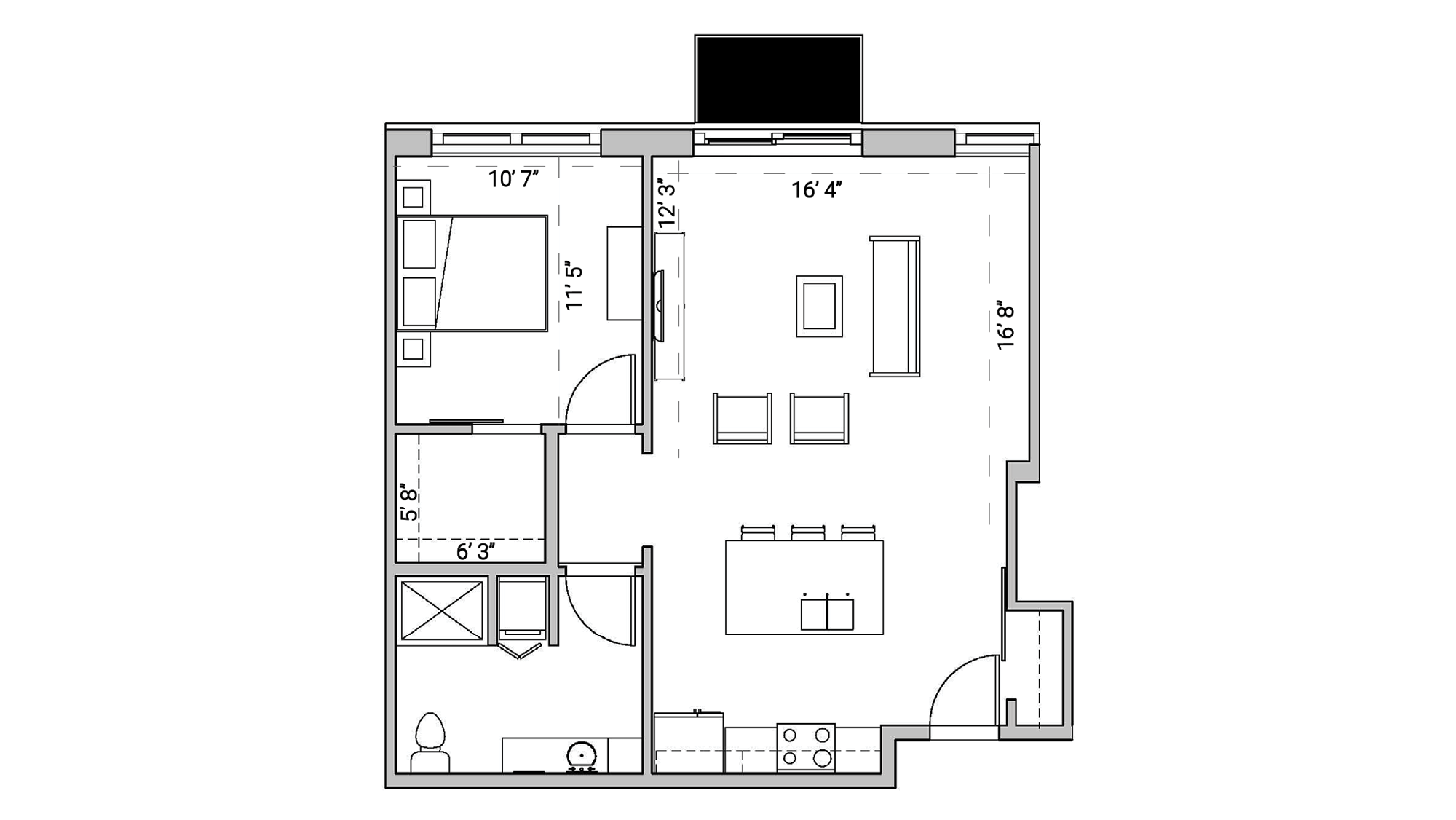 ULI Seven27 114 - One Bedroom, One Bathroom Floor Plan 