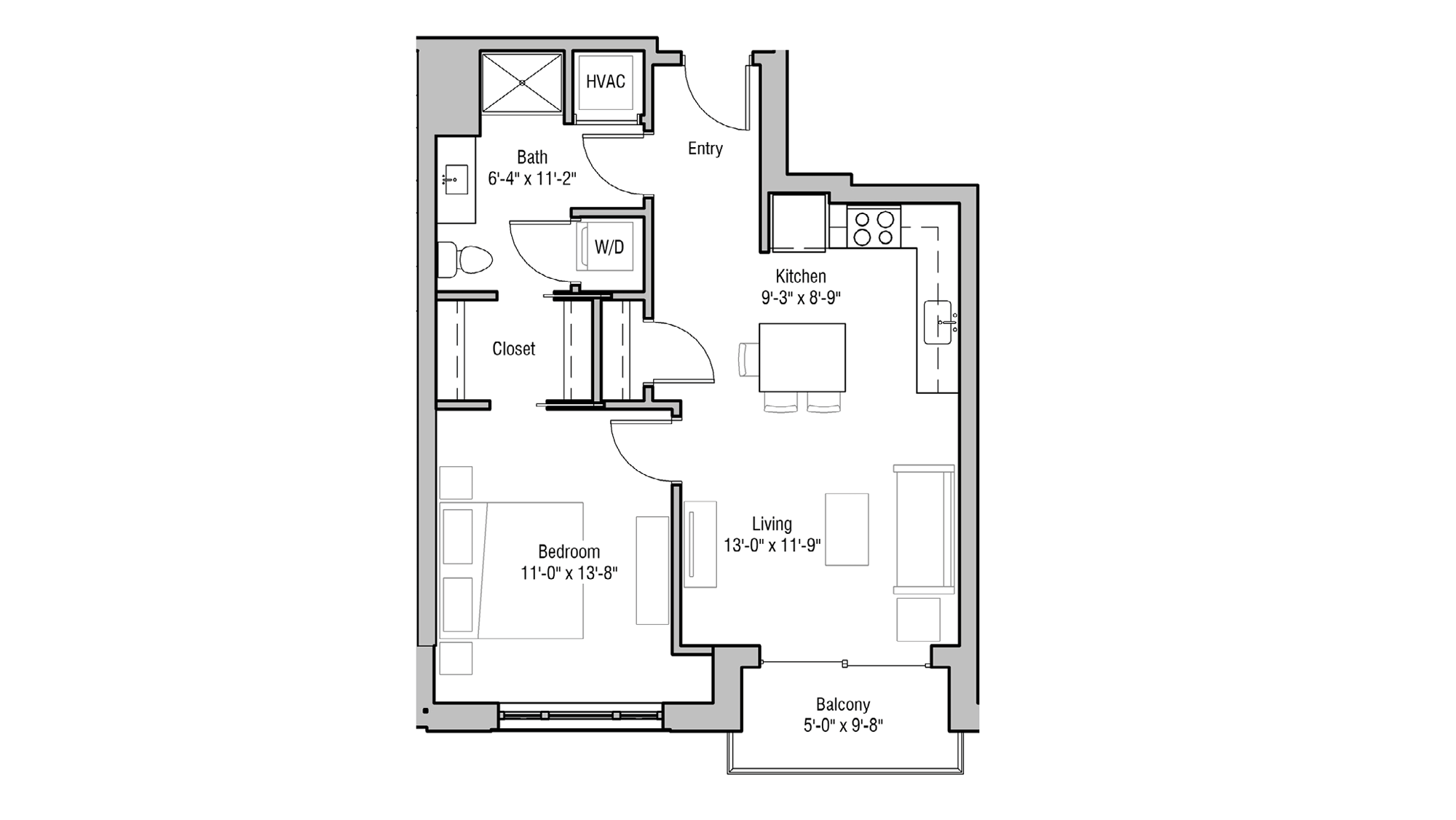 ULI 1722 Monroe 403 - One Bedroom, One Bathroom Floor Plan 