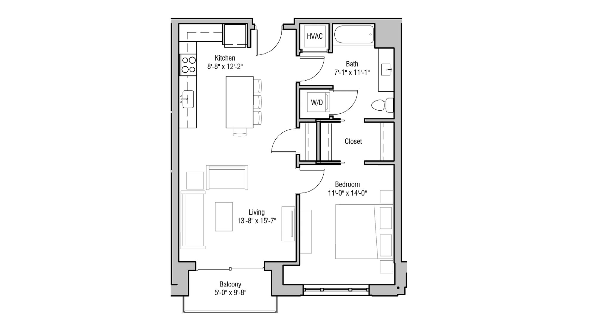 ULI 1722 Monroe 315 - One Bedroom, One Bathroom Floor Plan 