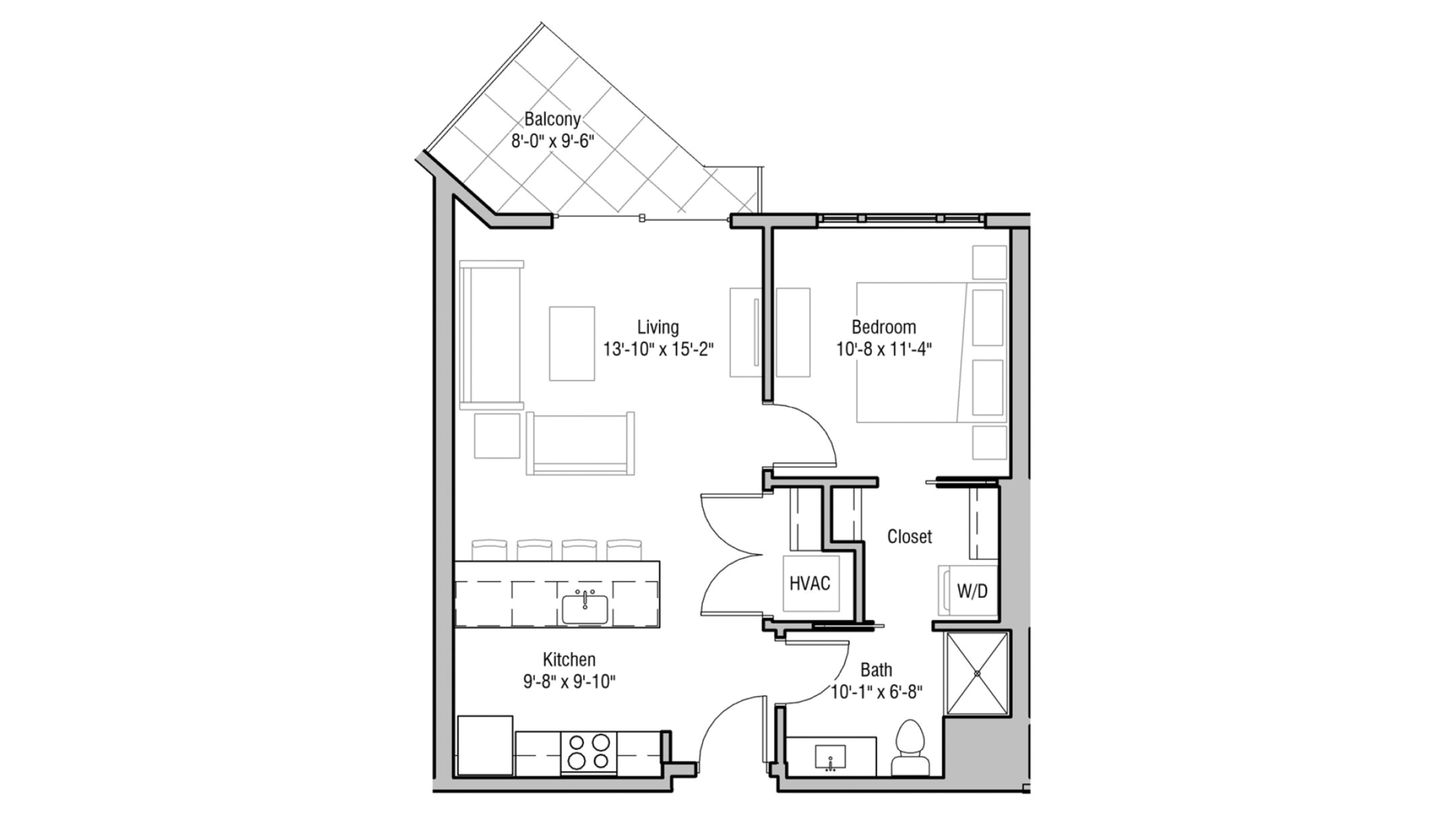ULI 1722 Monroe 512 - One Bedroom, One Bathroom Floor Plan 