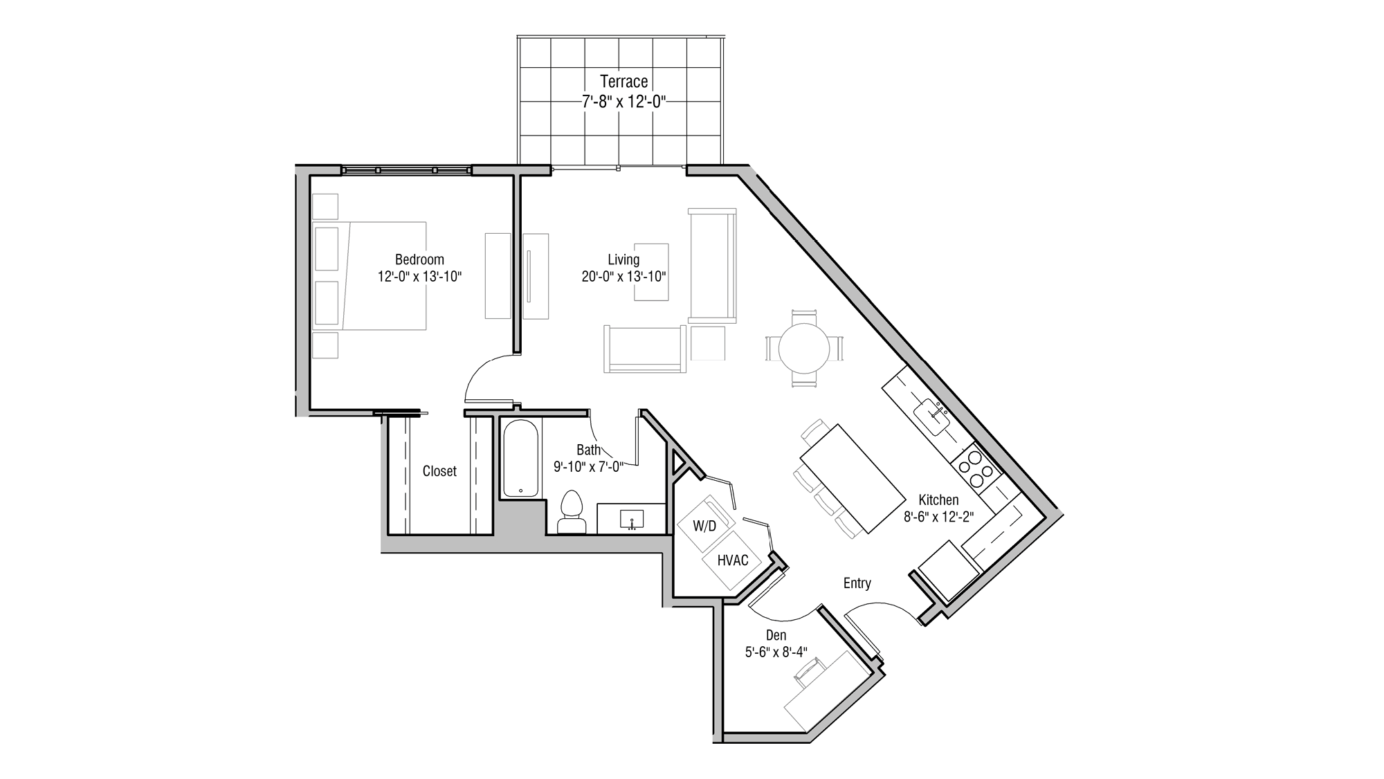 ULI 1722 Monroe 514 - One Bedroom, One Bathroom Floor Plan 