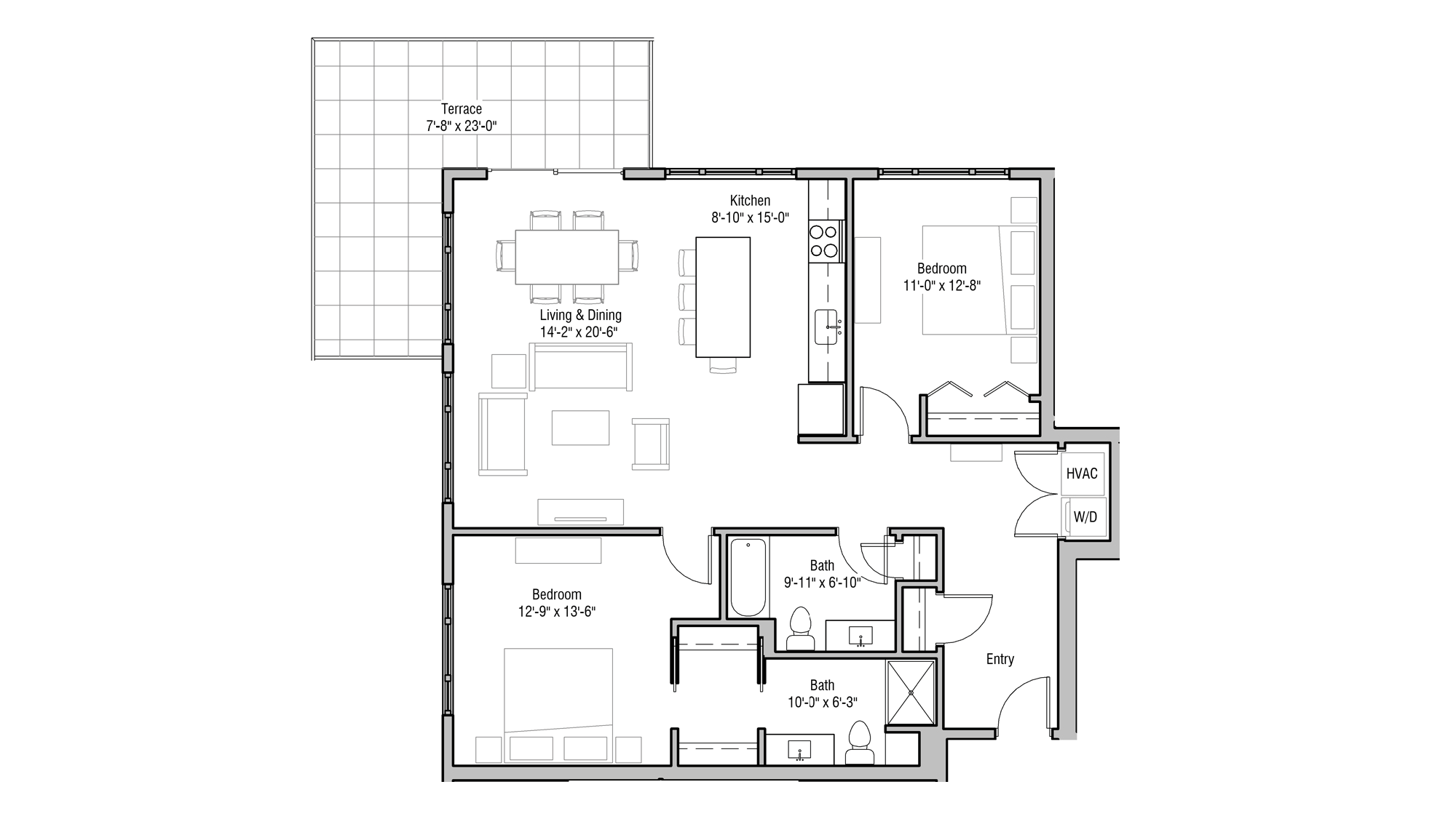 ULI 1722 Monroe 520 - Two Bedroom, Two Bathroom Floor Plan 