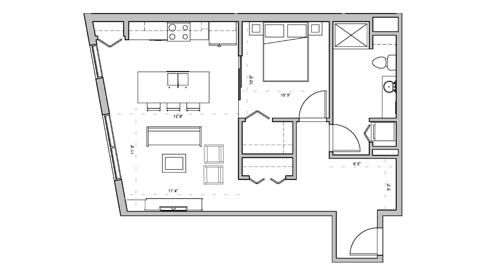 ULI Seven27 204 - One Bedroom, One Bathroom Floor Plan 