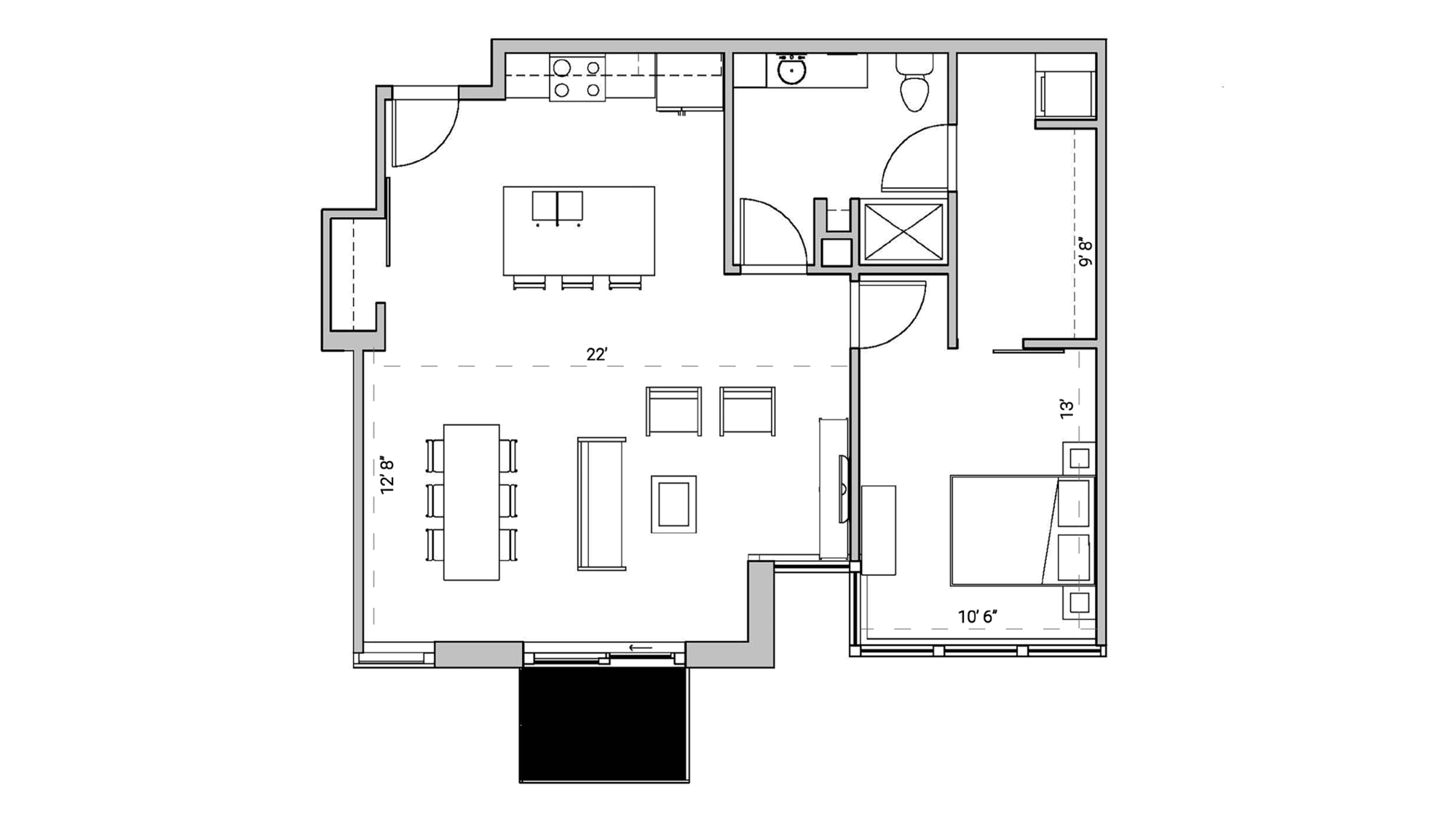 ULI Seven27 215 - One Bedroom, One Bathroom Floor Plan 