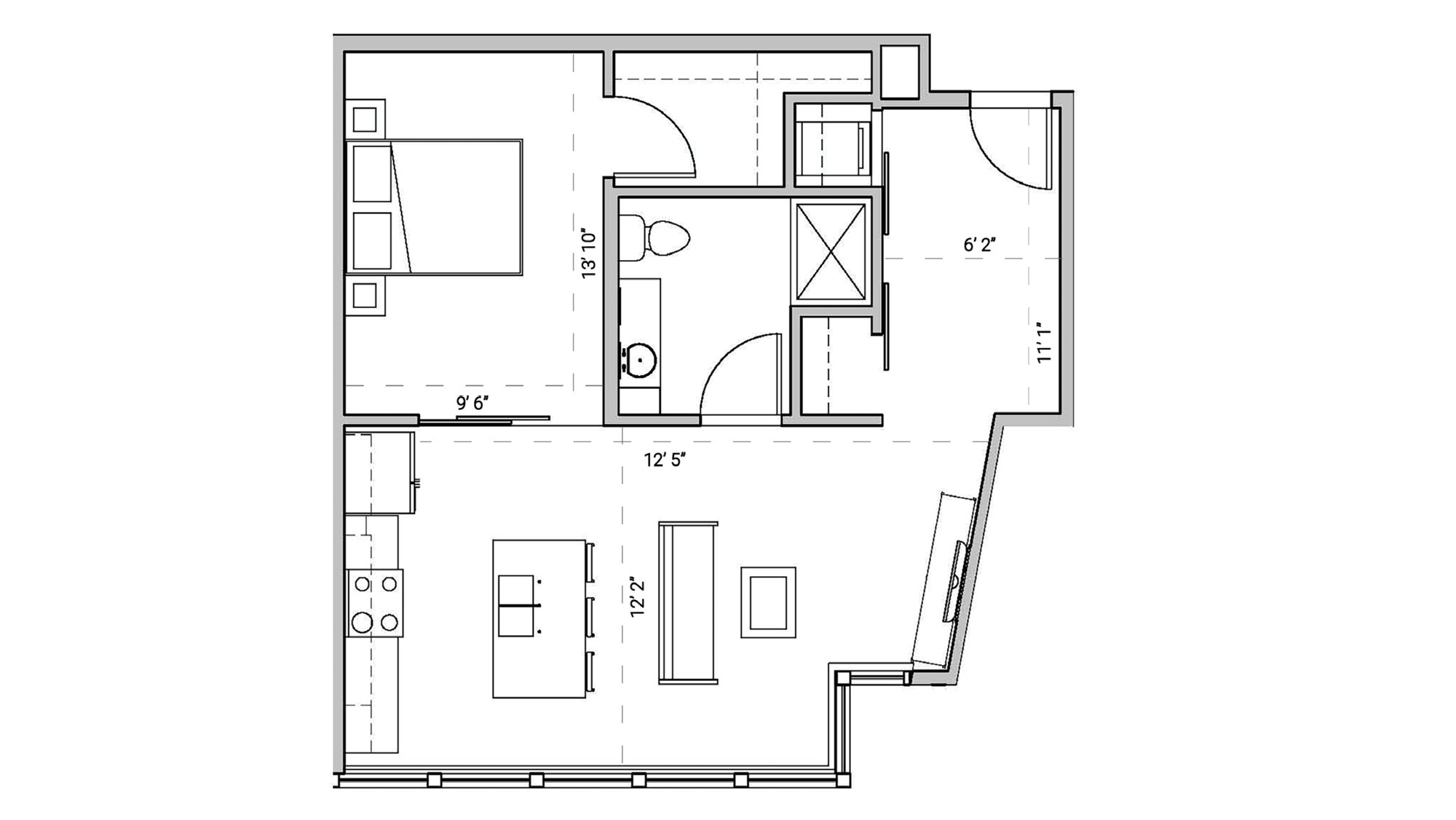ULI Seven27 217 - One Bedroom, One Bathroom Floor Plan 