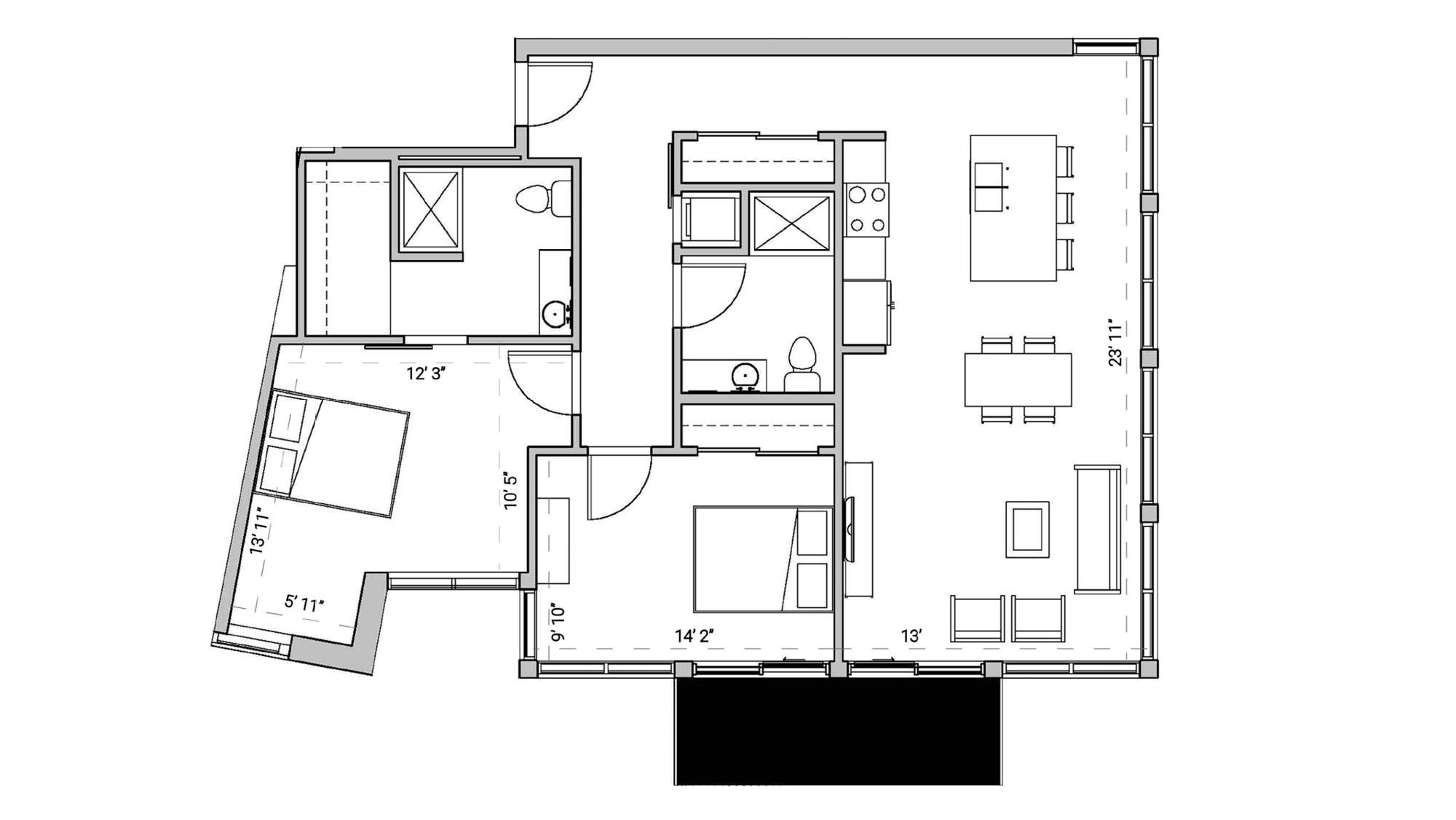 ULI Seven27 224 - Two Bedroom, Two Bathroom Floor Plan 