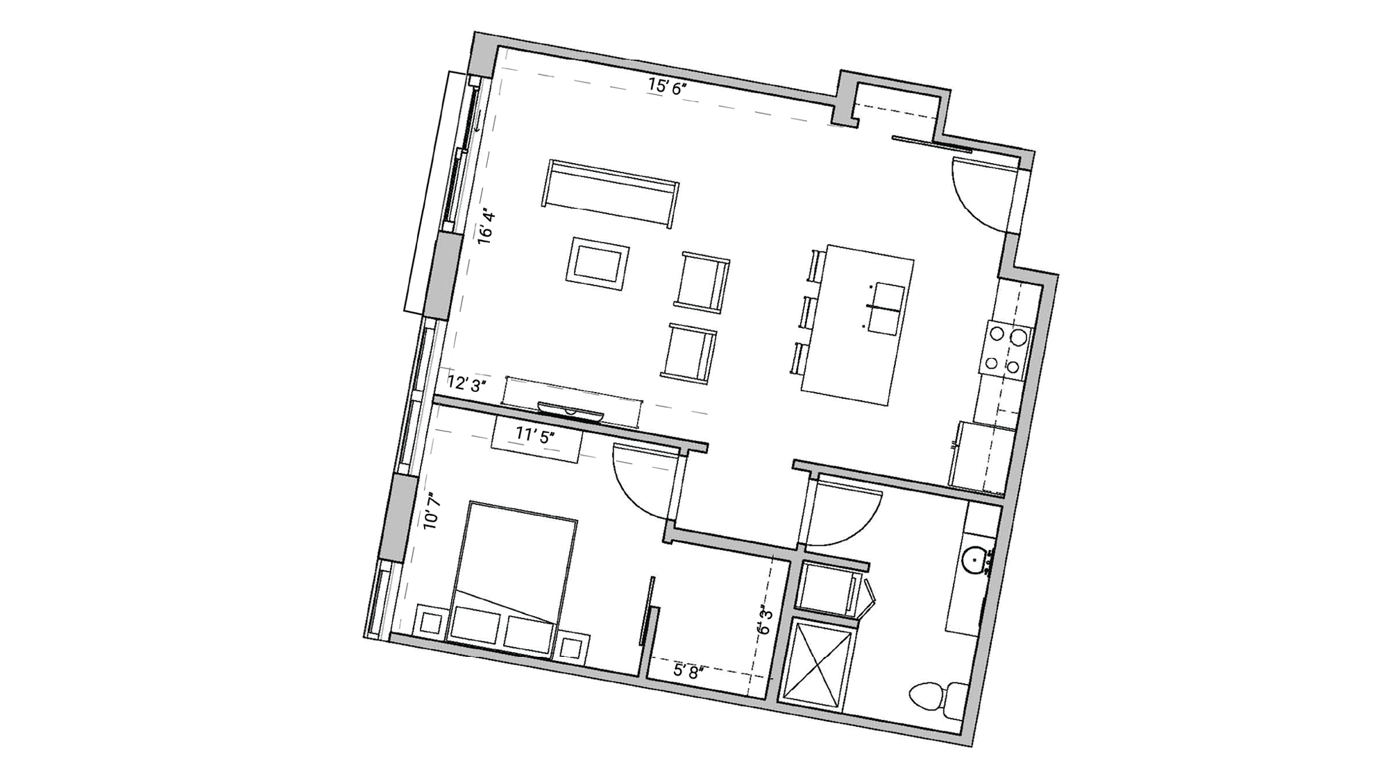ULI Seven27 231 - One Bedroom, One Bathroom Floor Plan 