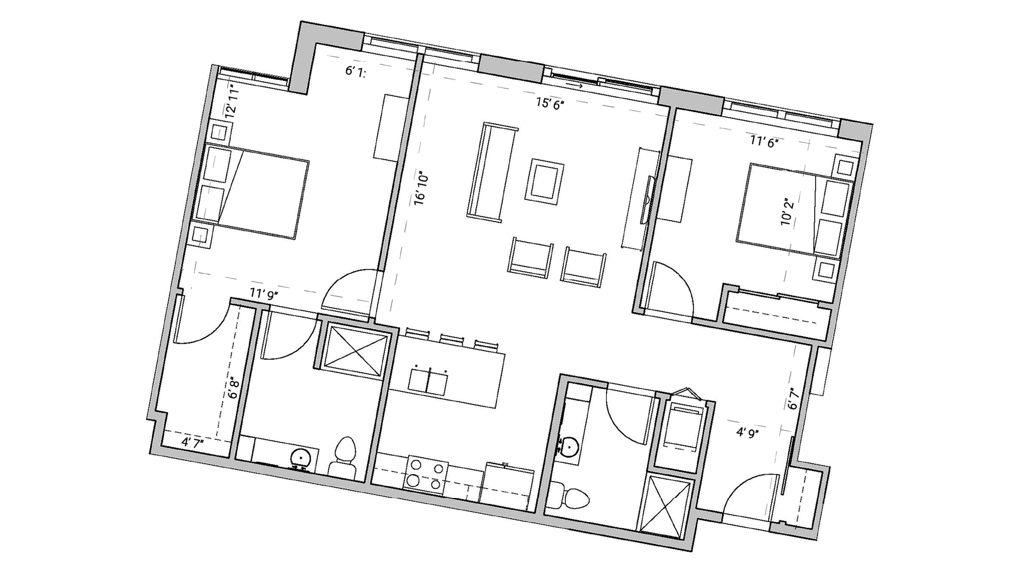 ULI Seven27 237 - Two Bedroom, Two Bathroom Floor Plan 