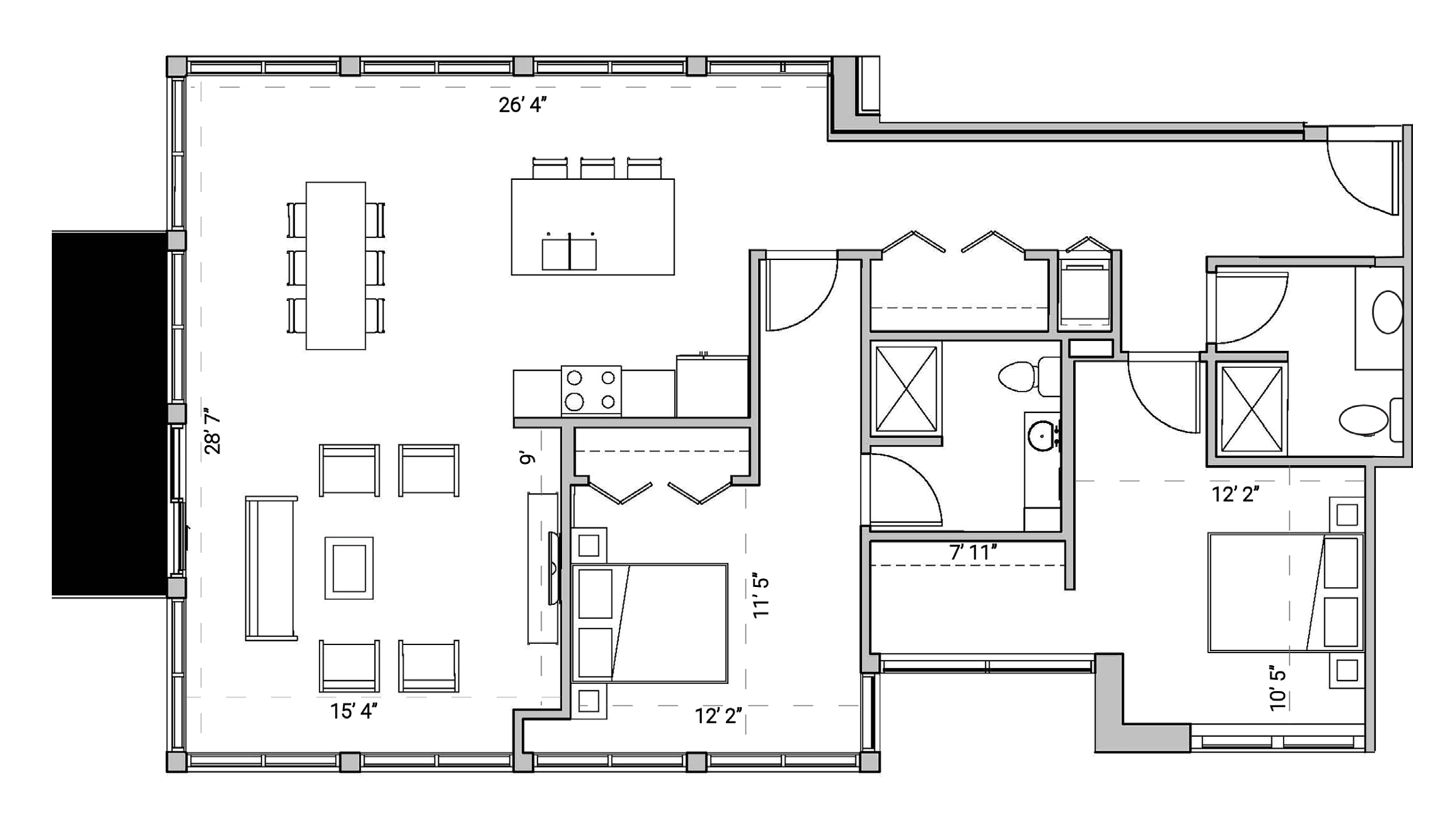 ULI Seven27 240 - Two Bedroom, Two Bathroom Floor Plan 