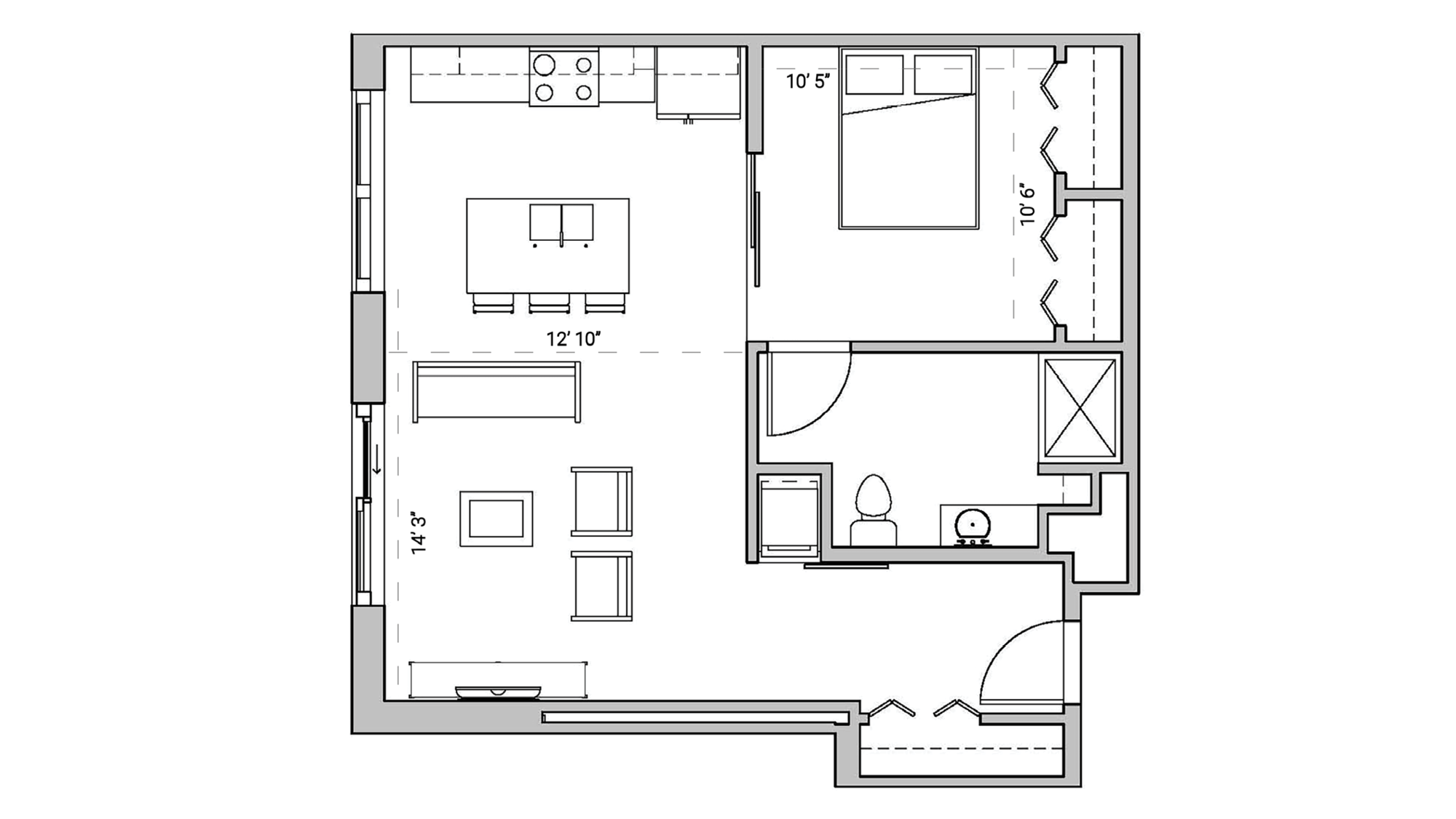 ULI Seven27 304 - One Bedroom, One Bathroom Floor Plan 