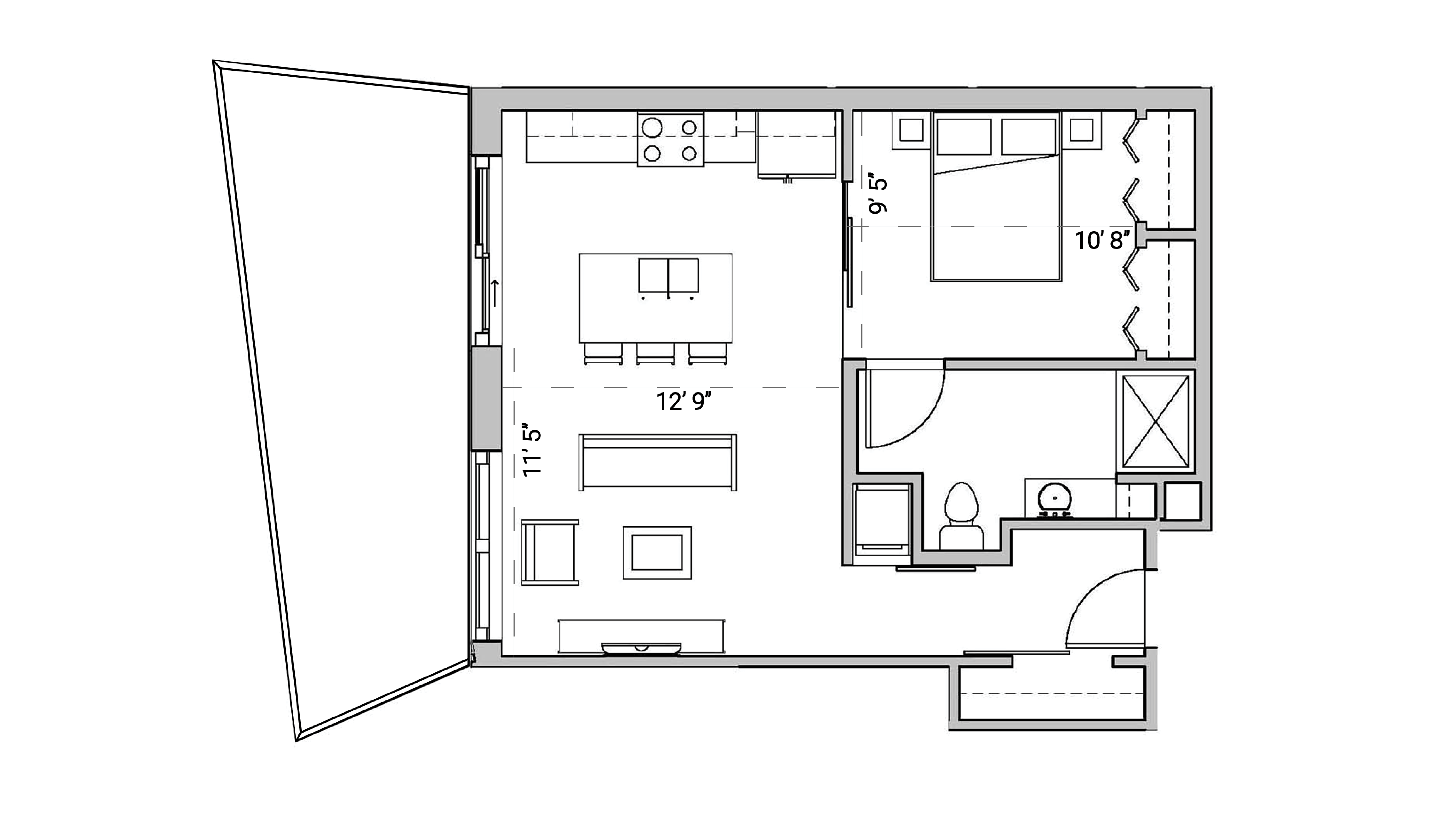 ULI - Seven27 - Apartment 306 - One Bedroom, One Bathroom Floor Plan 