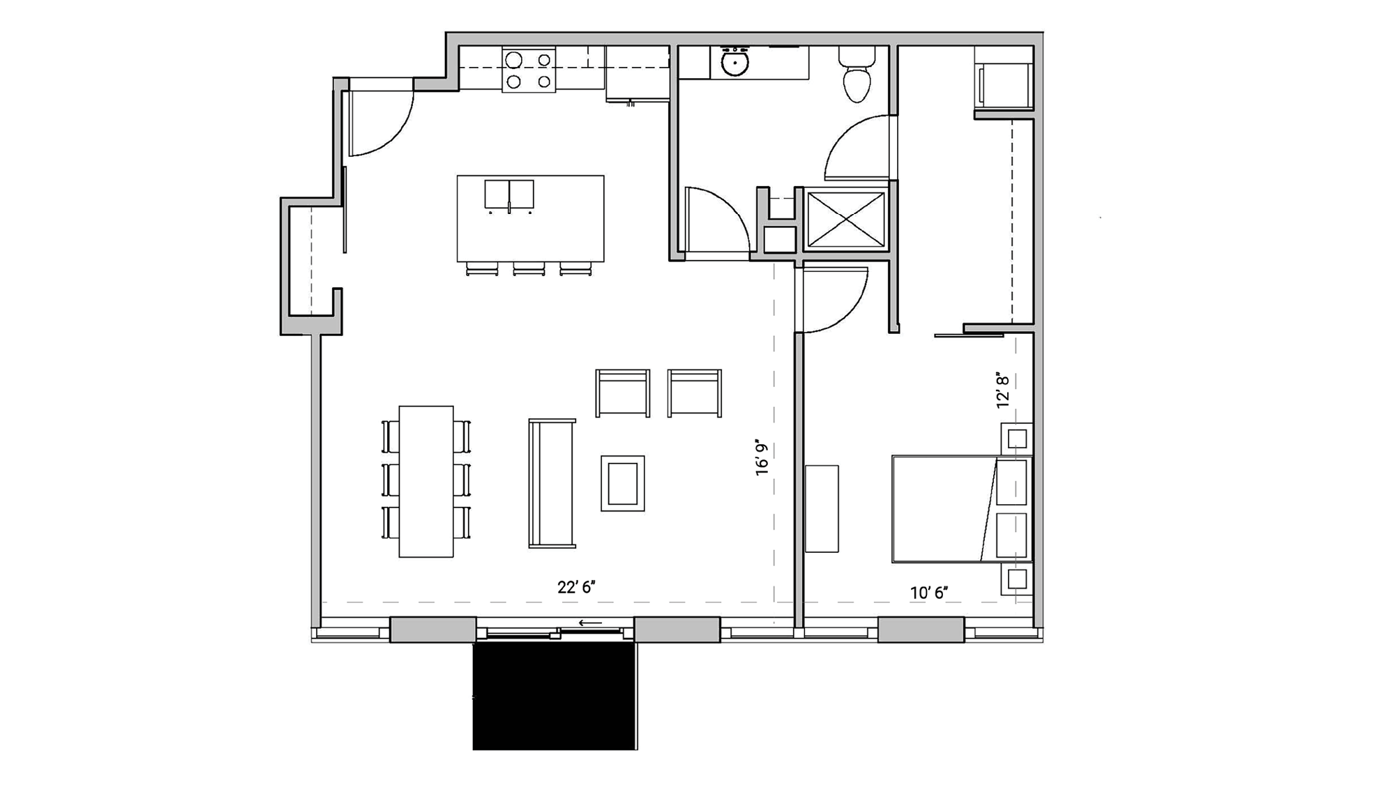 ULI Seven27 315 - One Bedroom, One Bathroom Floor Plan 