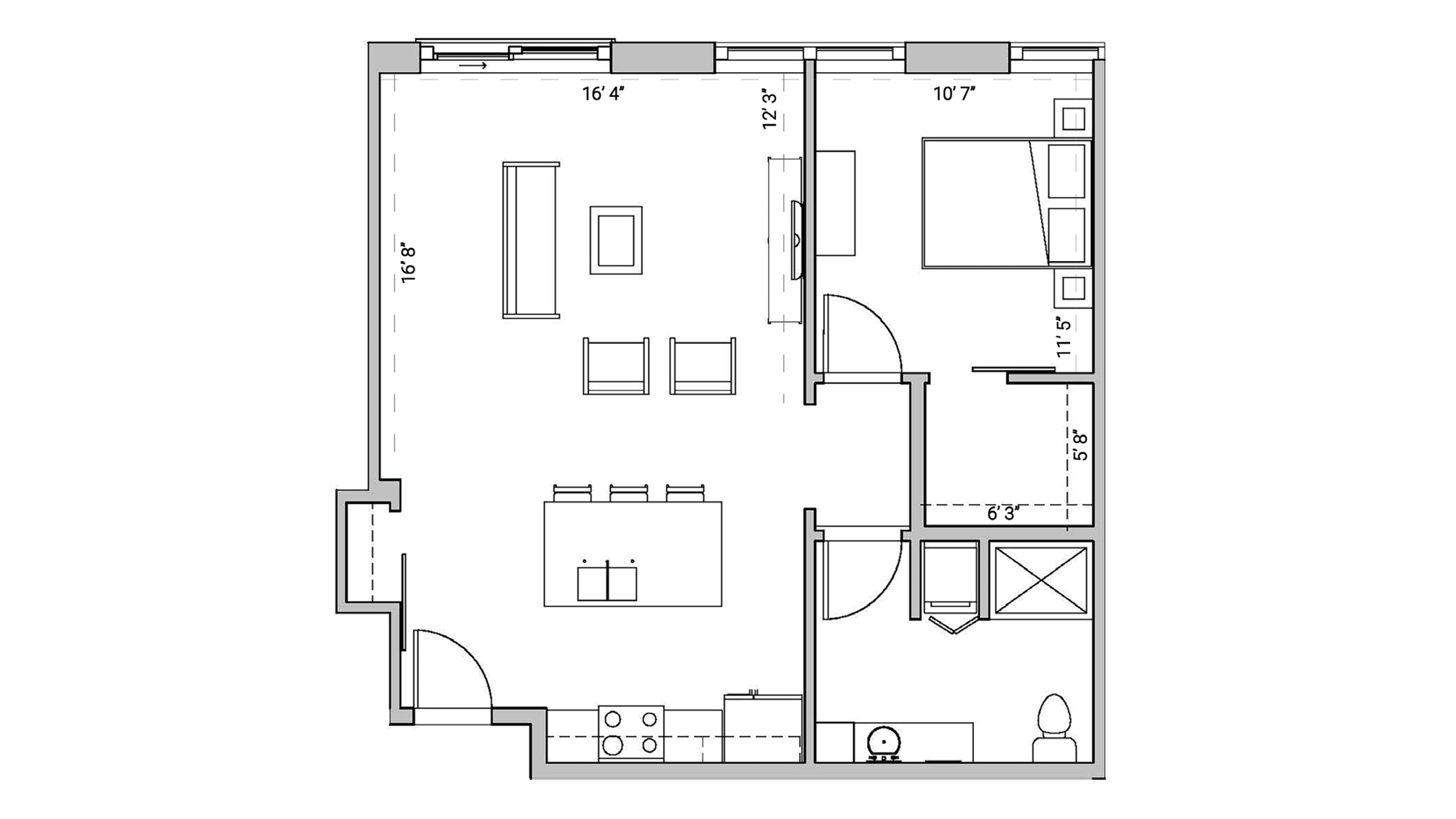 ULI Seven27 320 - One Bedroom, One Bathroom Floor Plan 
