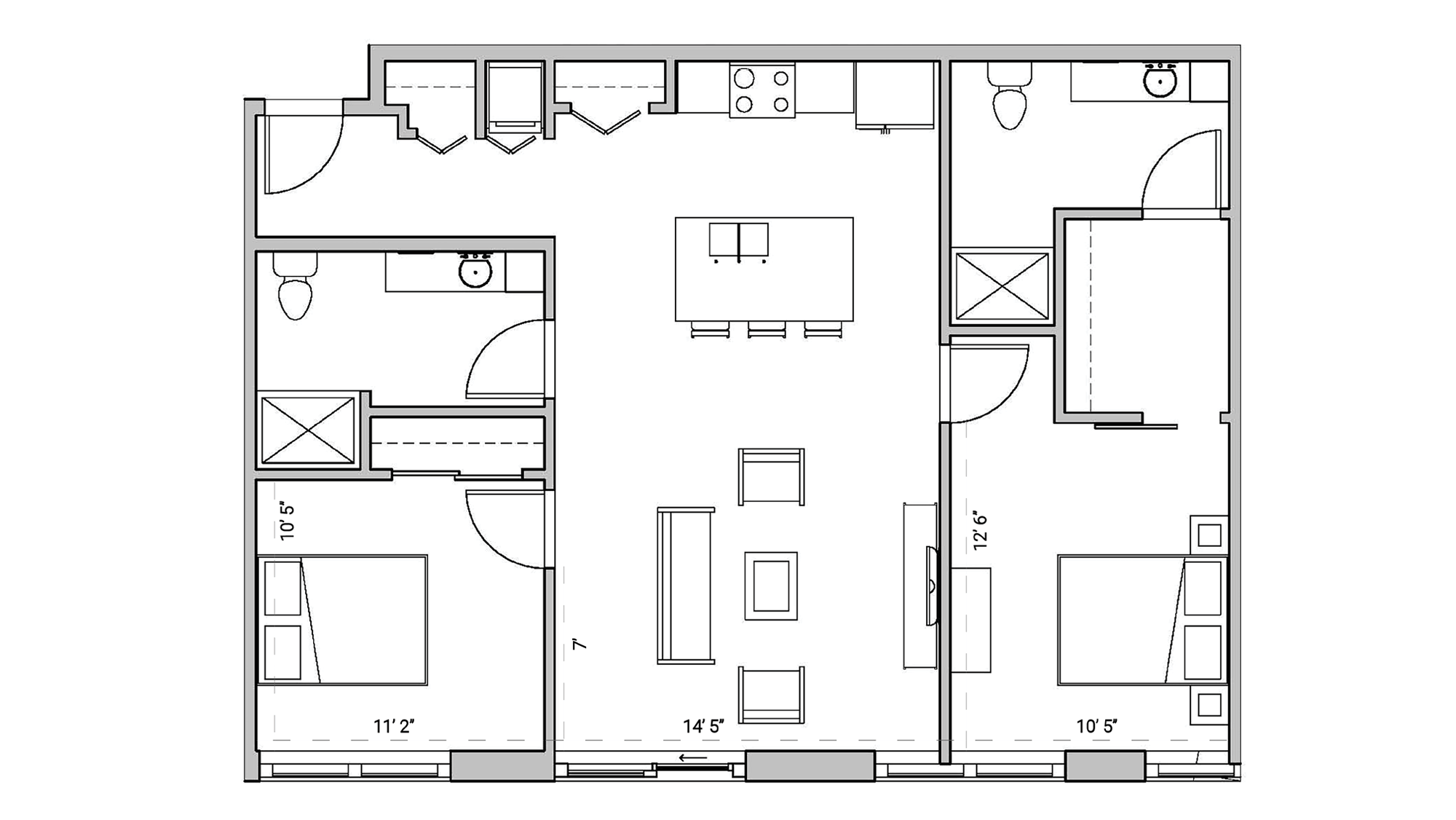 ULI Seven27 322 - Two Bedroom, Two Bathroom Floor Plan 