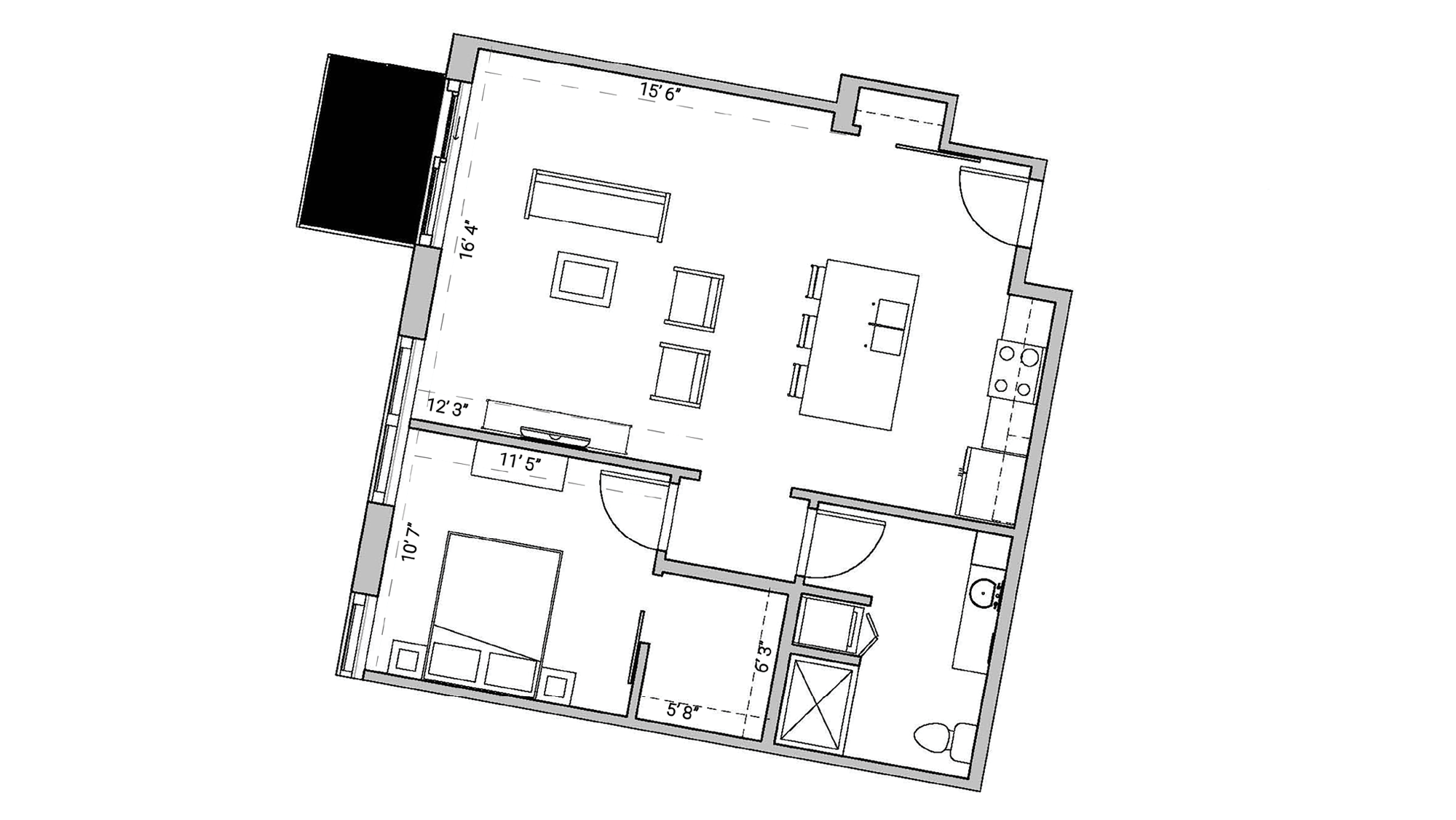 ULI Seven27 326 - One Bedroom, One Bathroom Floor Plan 