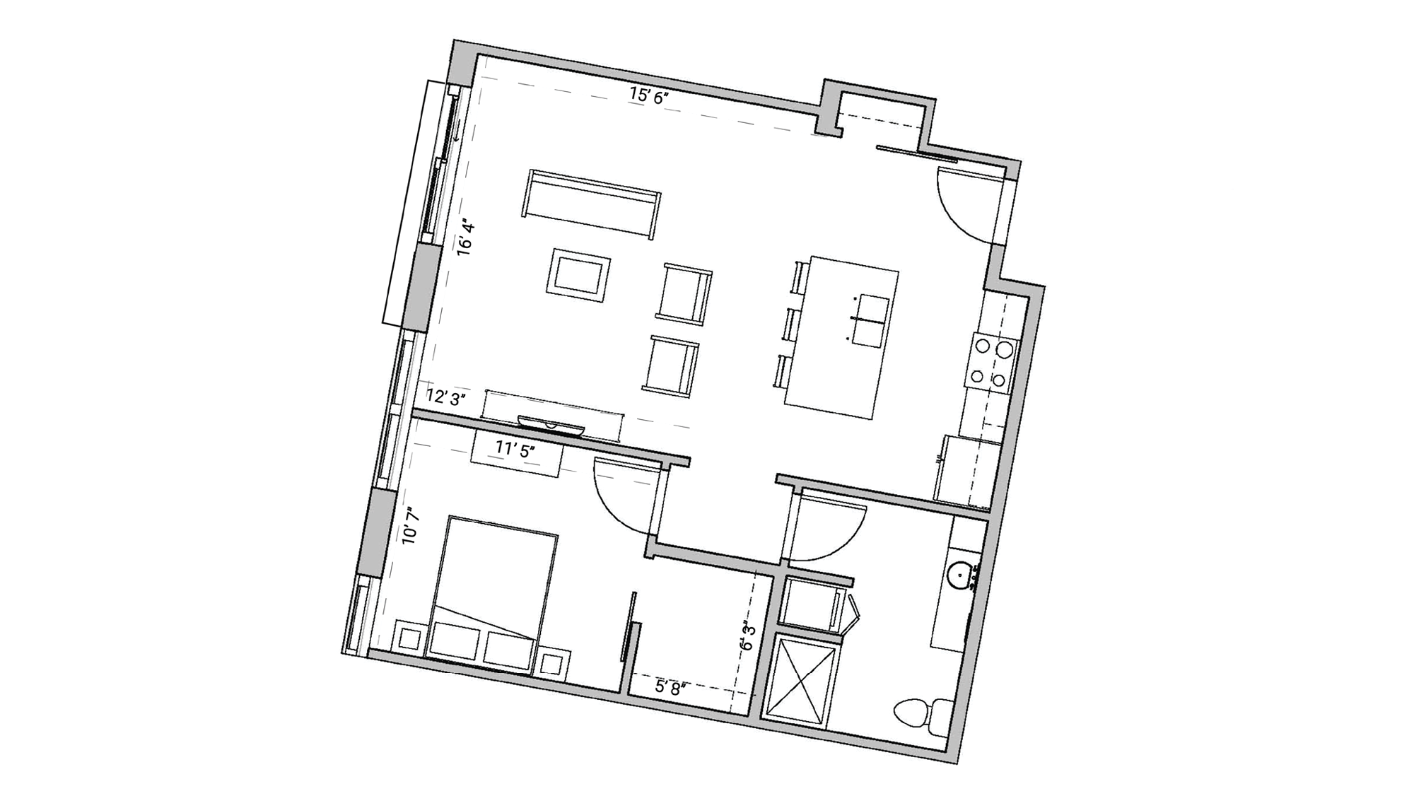 ULI Seven27 331 - One Bedroom, One Bathroom Floor Plan 