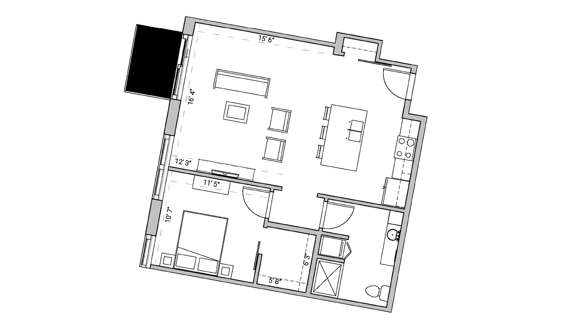 ULI Seven27 332 - One Bedroom, One Bathroom Floor Plan 