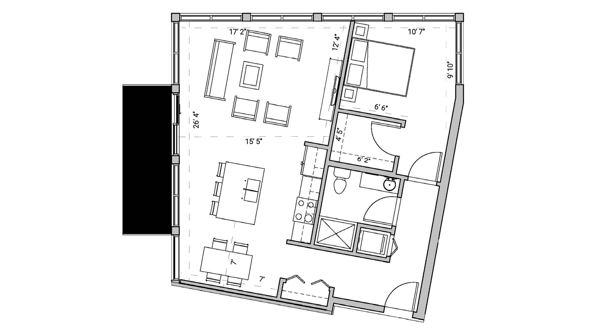 ULI Seven27 339 - One Bedroom, One Bathroom Floor Plan 