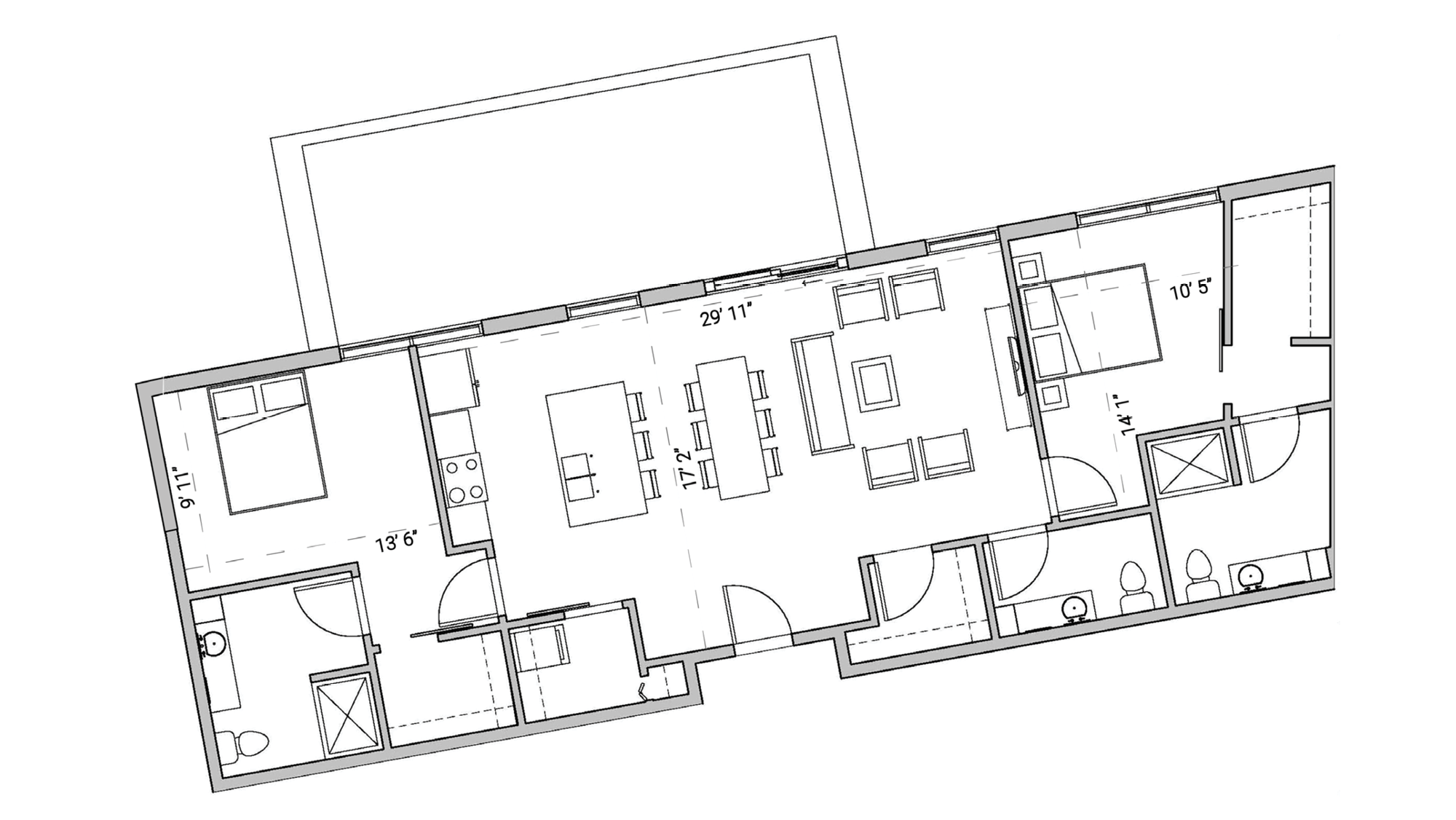 ULI Seven27 406 - Two  Bedroom, Two and a Half Bathroom Floor Plan 