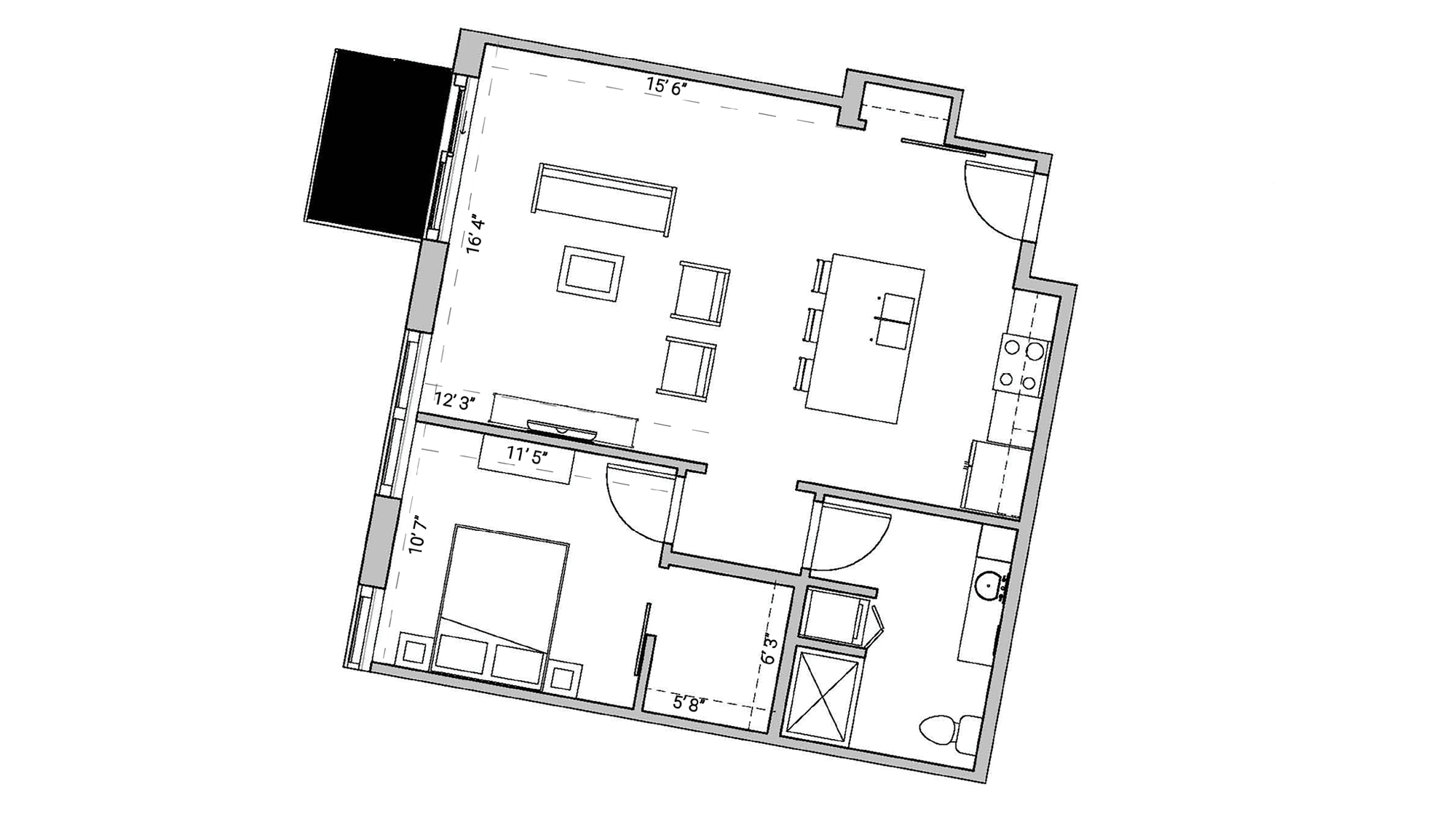 ULI Seven27 412 - One Bedroom, One Bathroom Floor Plan 