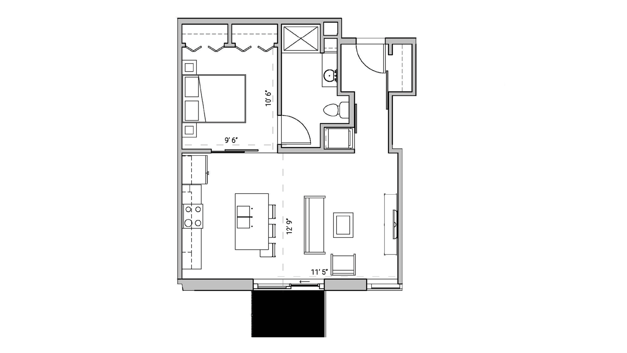 ULI Seven27 413 - One Bedroom, One Bathroom Floor Plan 