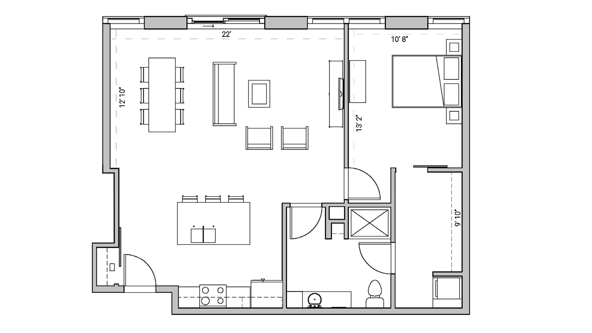 ULI Seven27 316 - One Bedroom, One Bathroom Floor Plan 