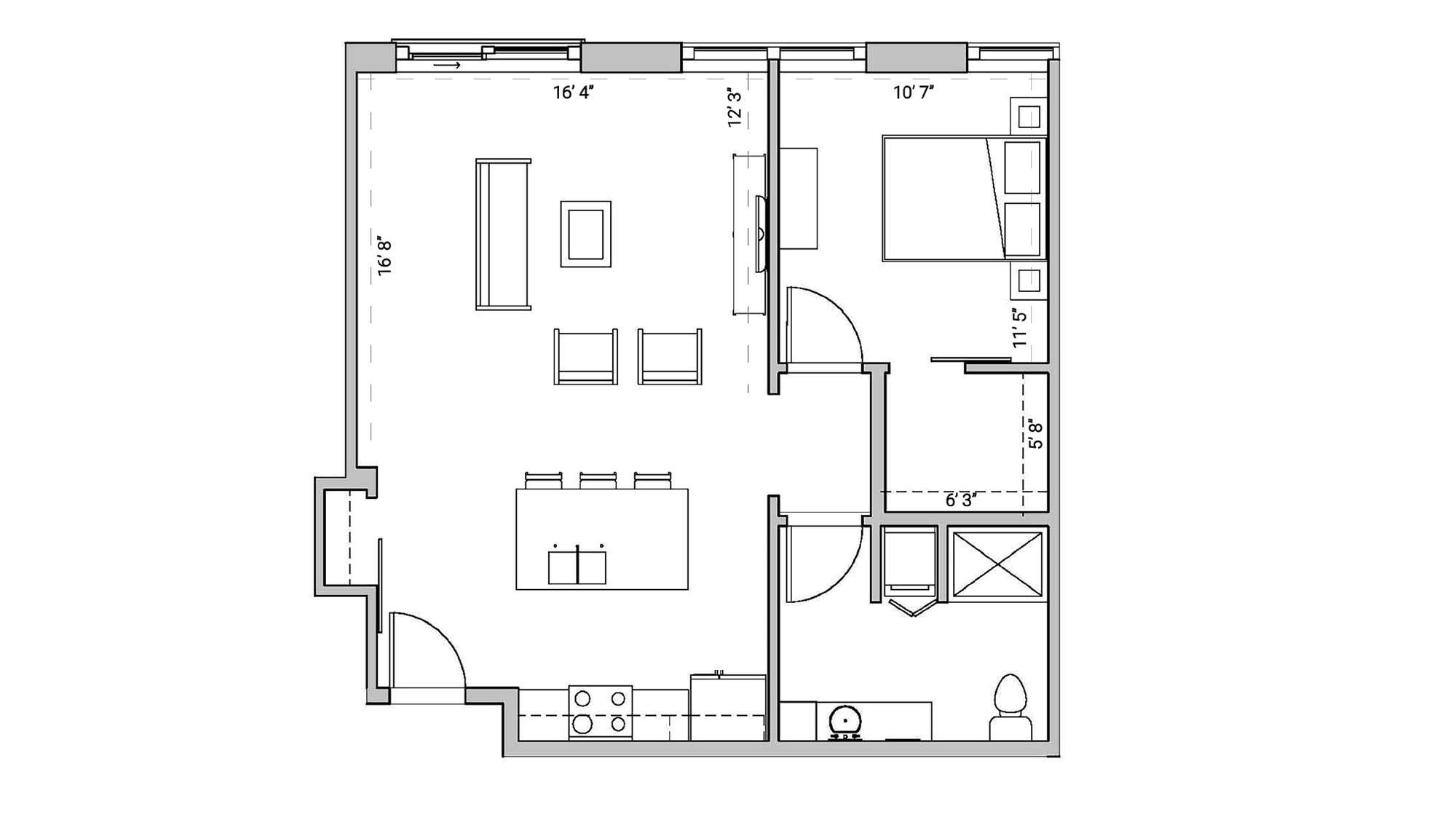 ULI Seven27 416 - One Bedroom, One Bathroom Floor Plan 