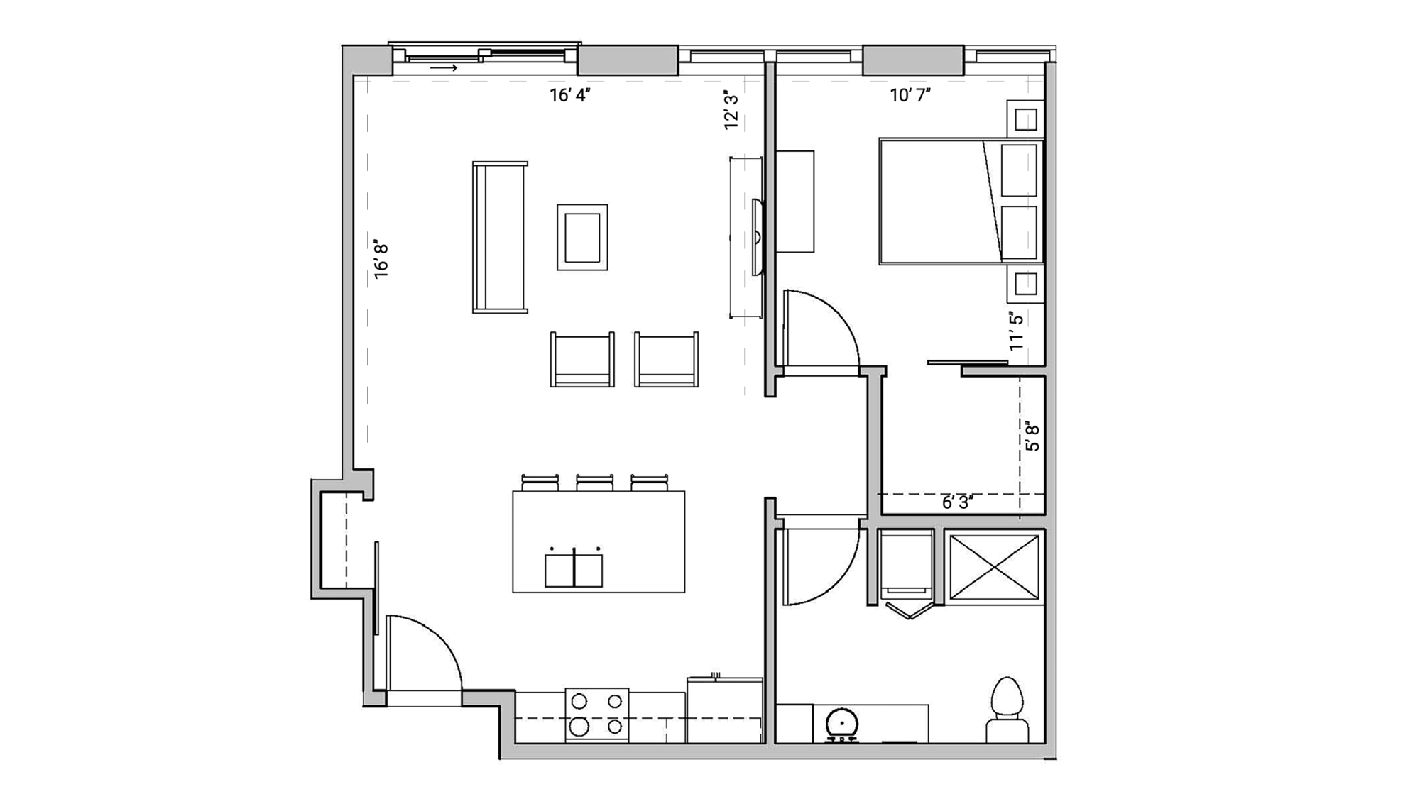 ULI Seven27 419 - One Bedroom, One Bathroom Floor Plan 