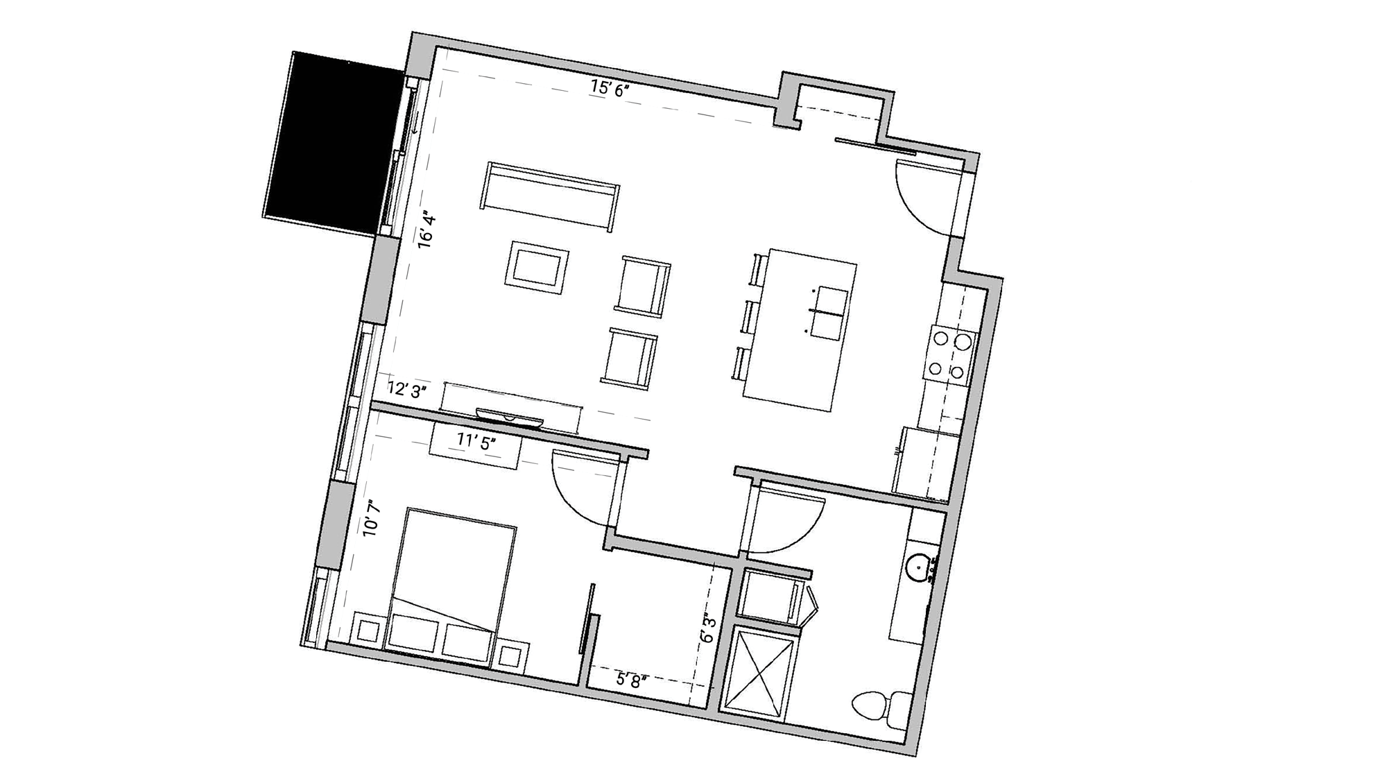 ULI Seven27 428 - One Bedroom, One Bathroom Floor Plan 