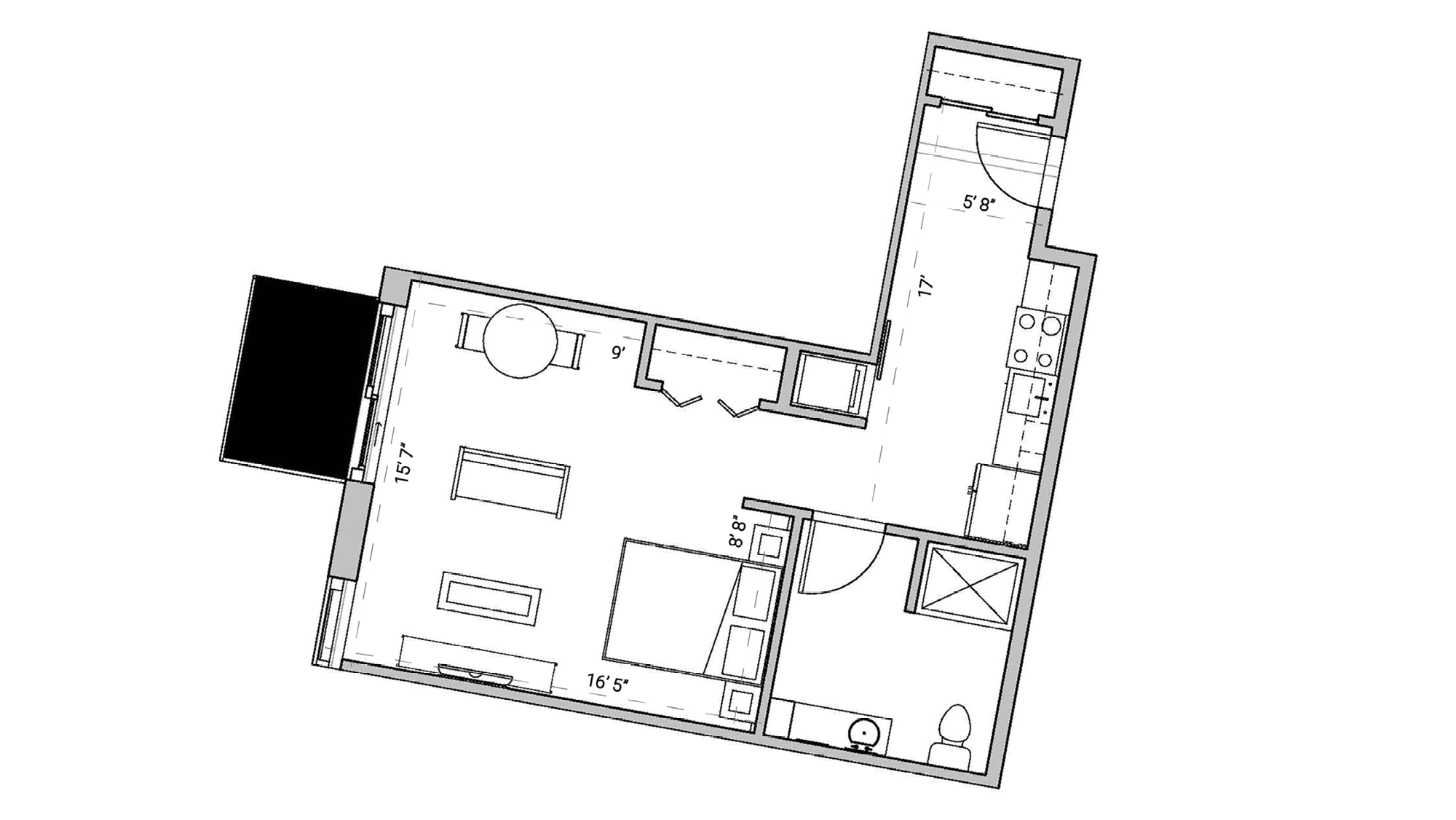 ULI Seven27 429 - Studio, One Bathroom Floor Plan 