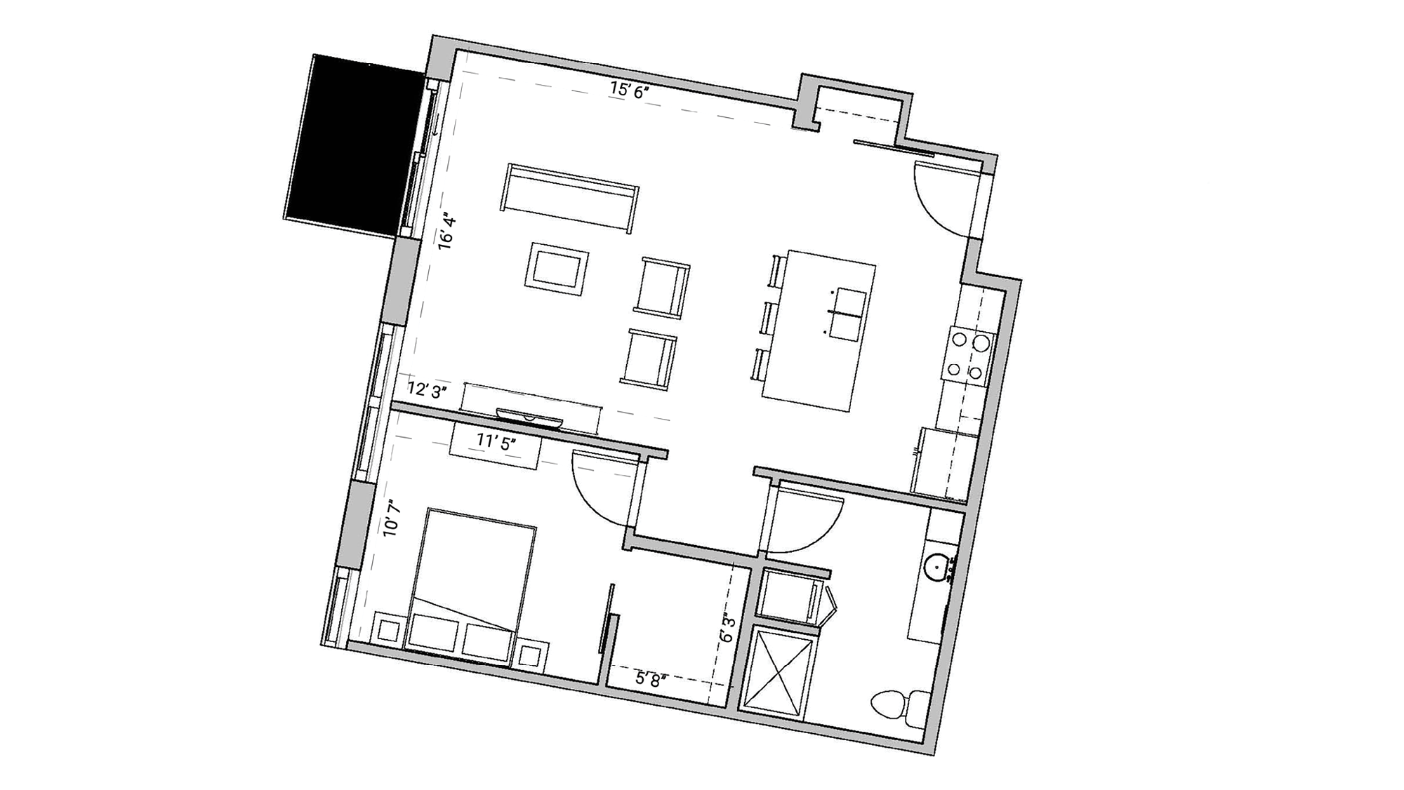 ULI Seven27 430 - One Bedroom, One Bathroom Floor Plan 