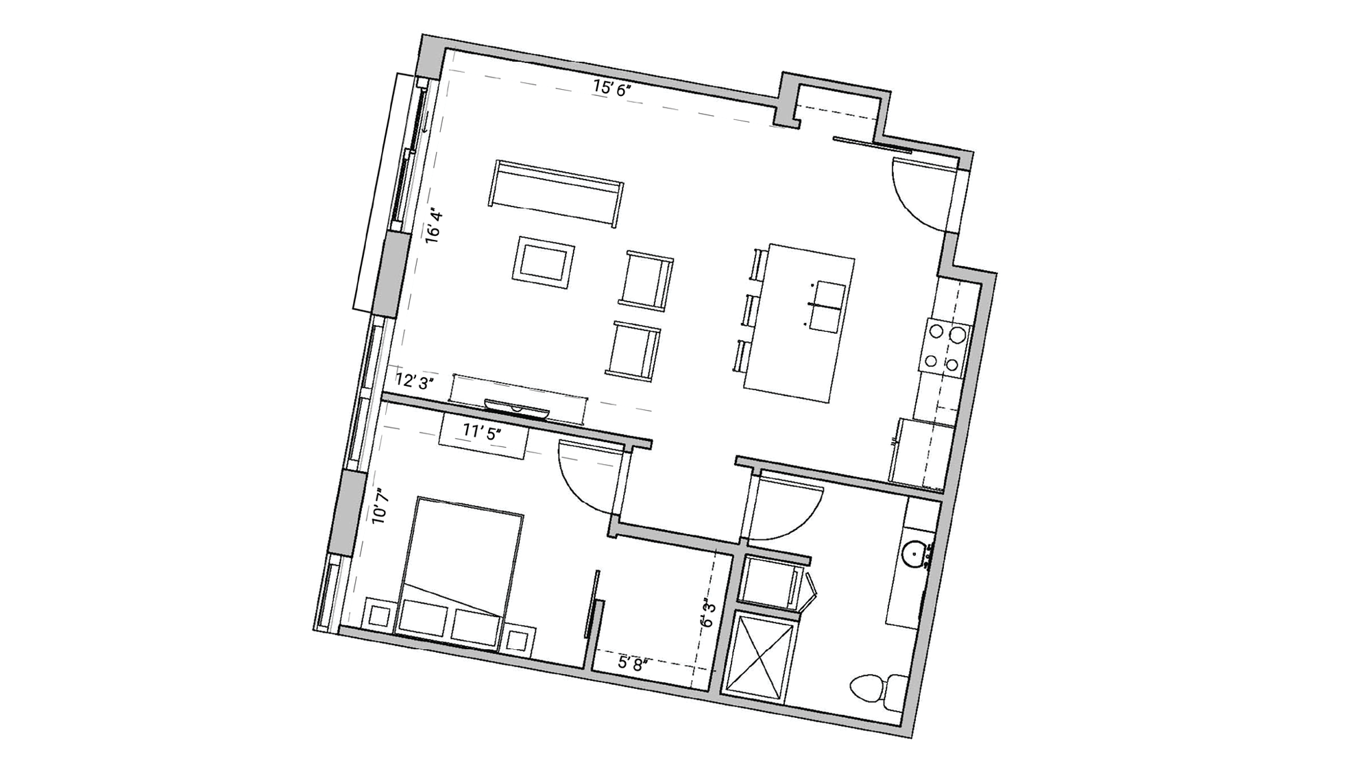 ULI Seven27 431 - One Bedroom, One Bathroom Floor Plan 