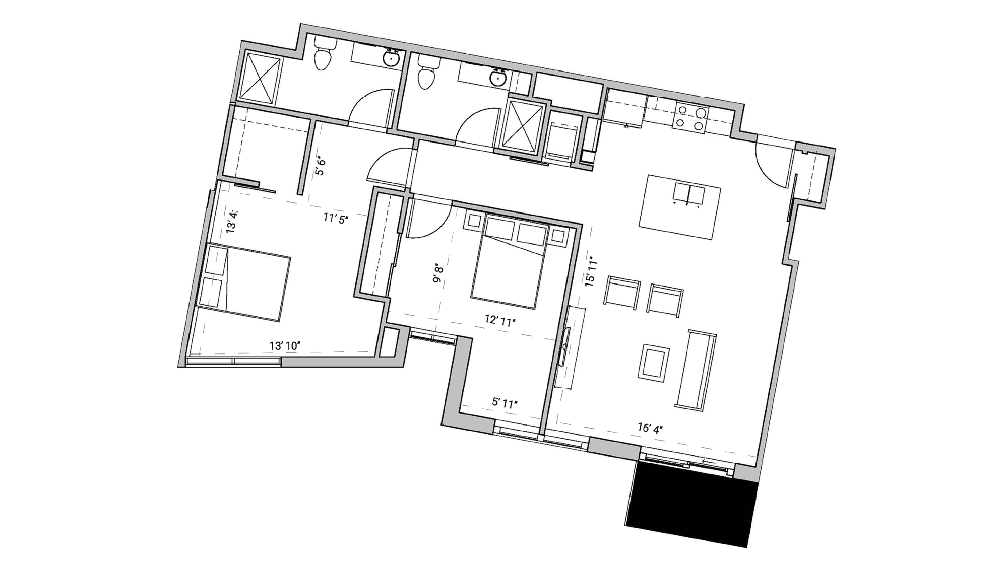 ULI Seven27 436 - Two Bedroom, Two Bathroom Floor Plan 