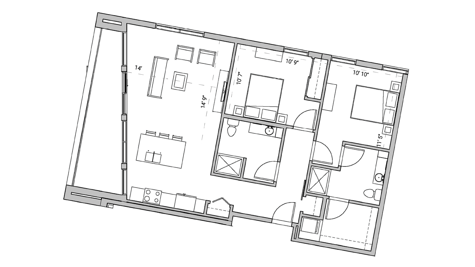 ULI Seven27 439 - Two Bedroom, Two Bathroom Floor Plan 