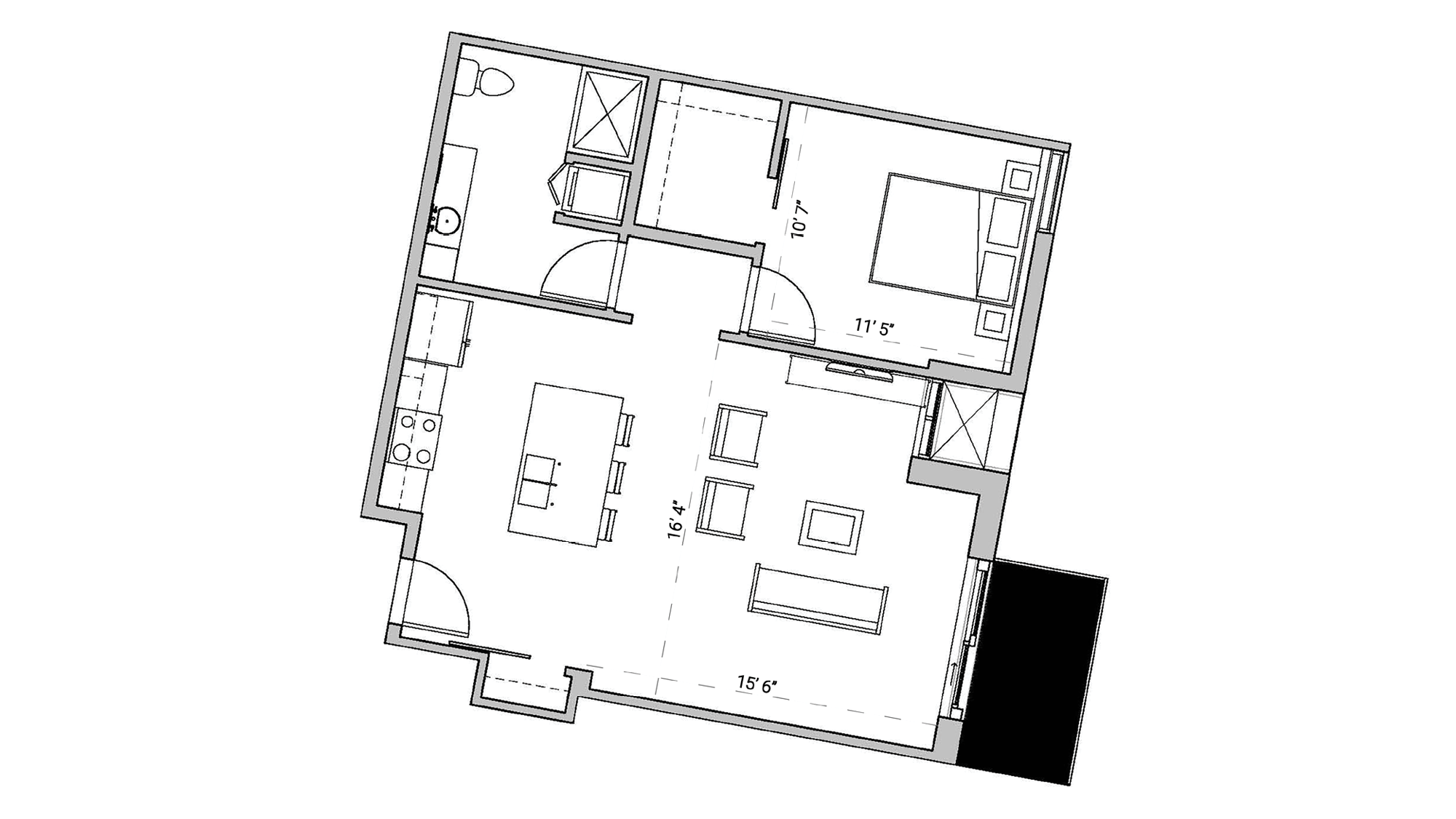 ULI Seven27 526 - One Bedroom, One Bathroom Floor Plan 