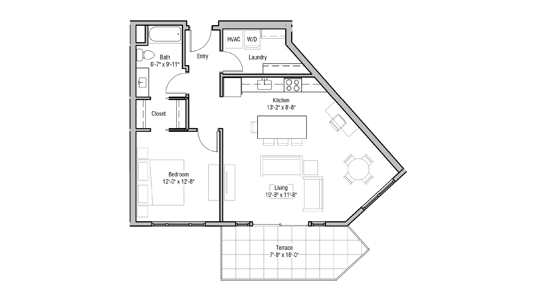 ULI 1722 Monroe 517 - Two bedroom, two bathroom Floor Plan 