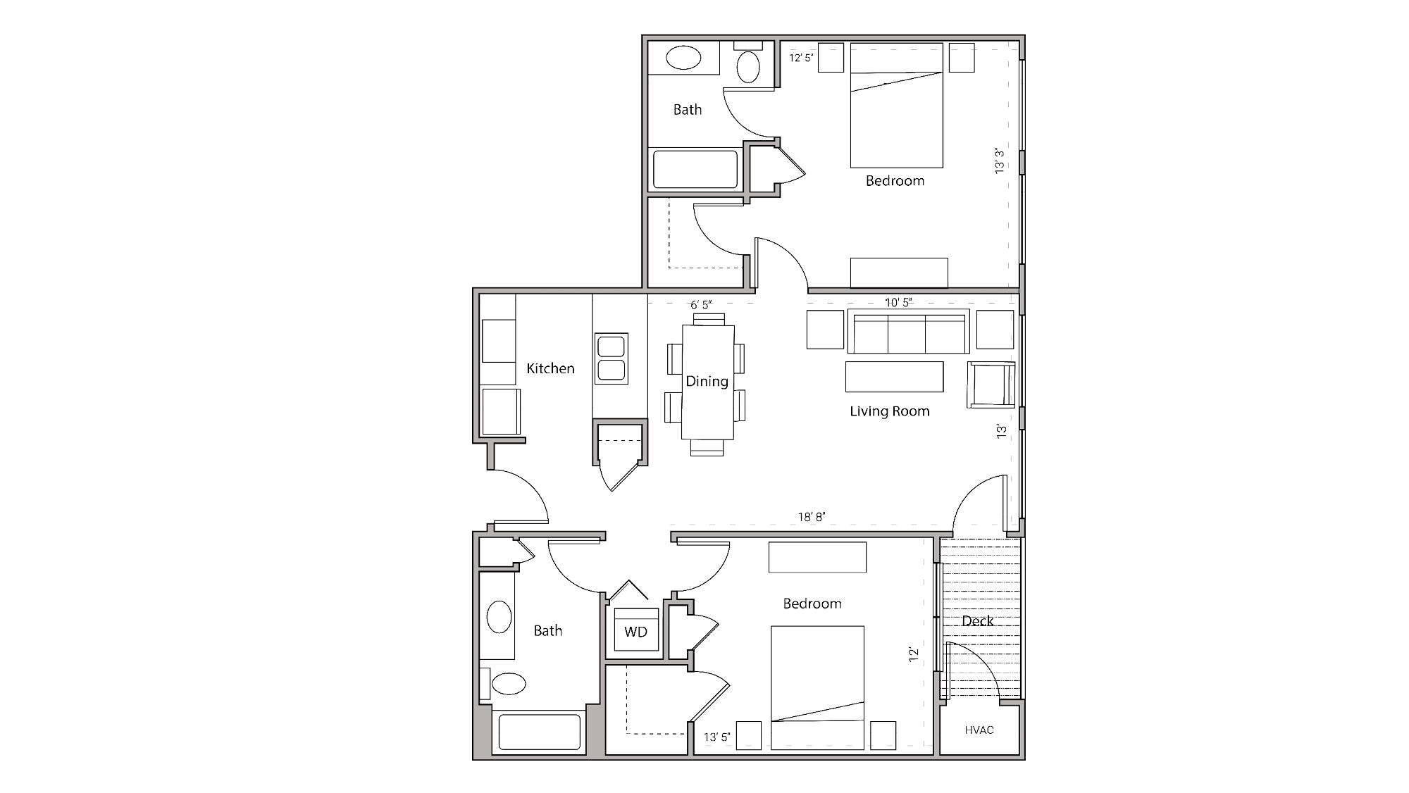 ULI City Place 101 - Two Bedroom, Two Bathroom Floor Plan 