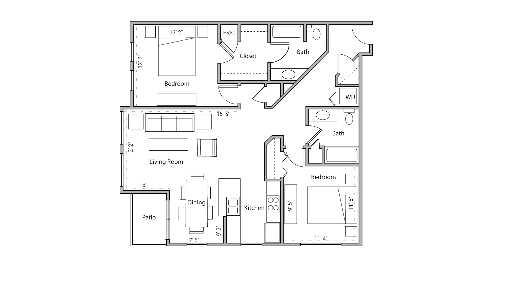ULI City Place 104 - Two Bedroom, Two Bathroom Floor Plan 