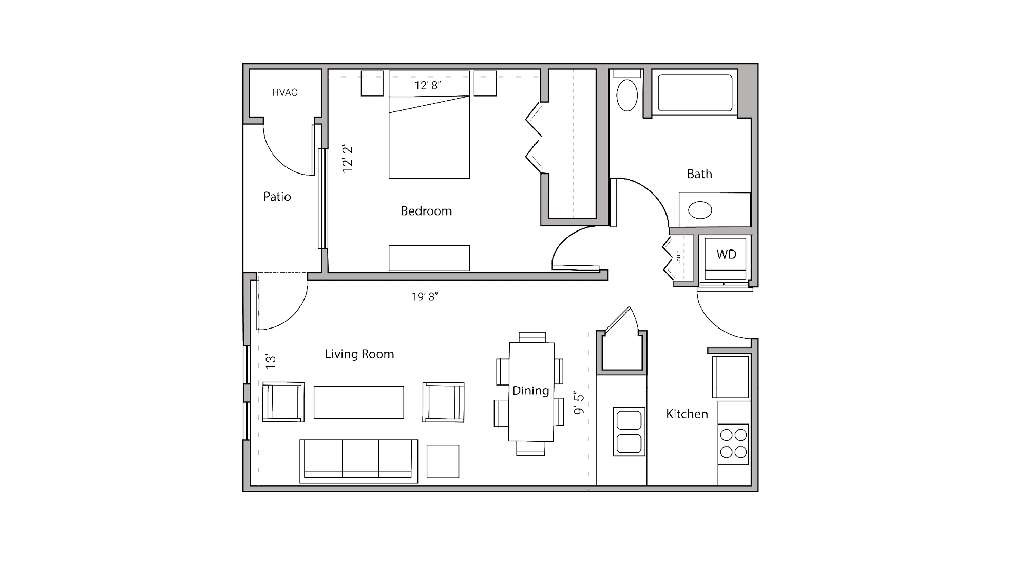 ULI City Place 106 - One Bedroom, One Bathroom Floor Plan 