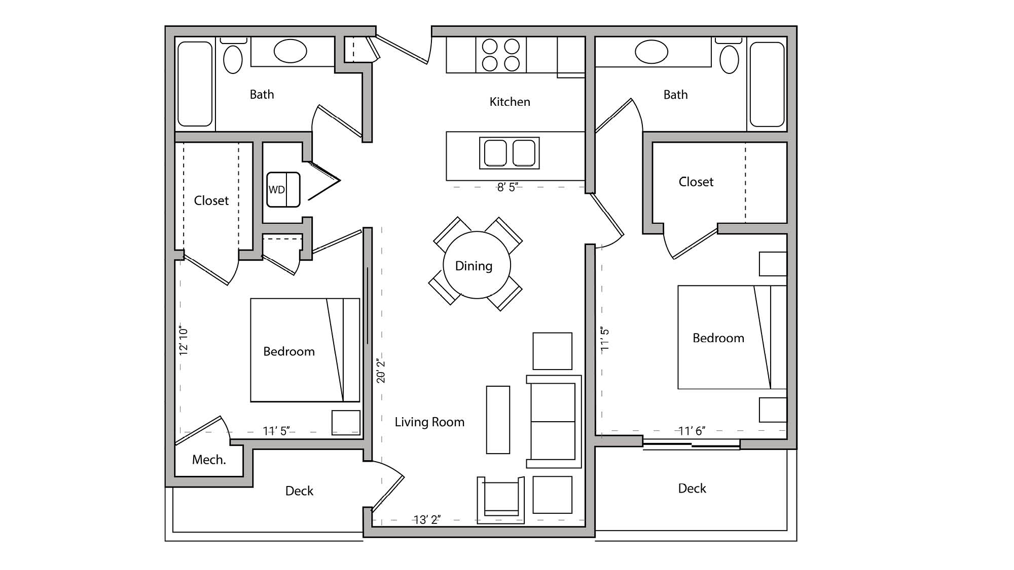 ULI Wilson Bay 108 - Two Bedroom, Two Bathroom  Floor Plan 