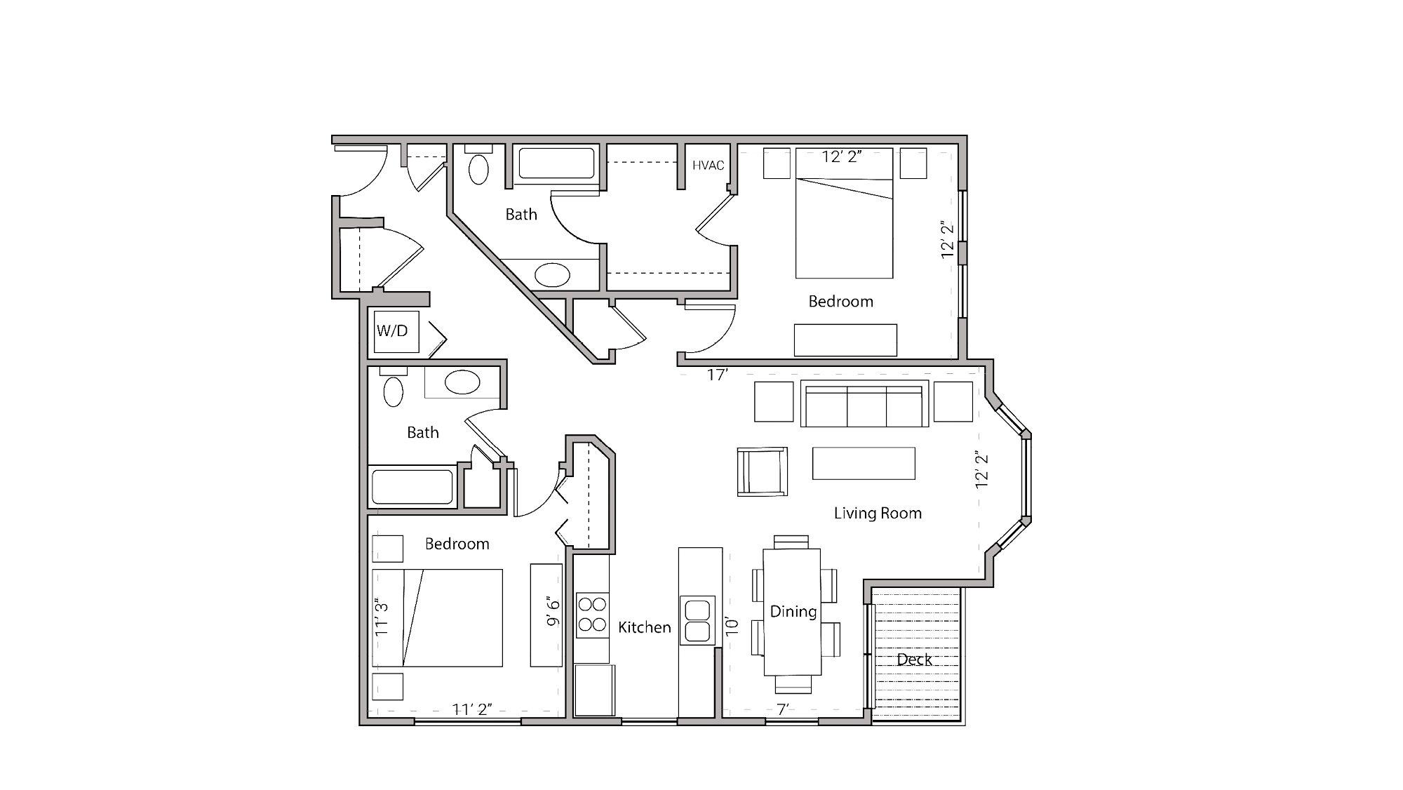 ULI City Place 202 - Two Bedroom, Two Bathroom Floor Plan 