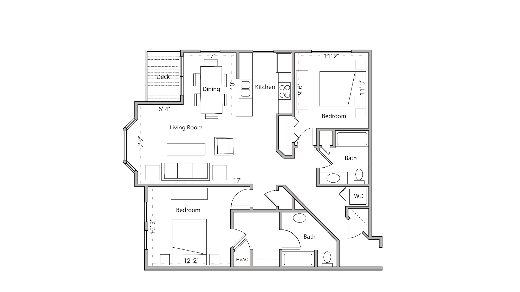 ULI City Place 307 - Two Bedroom, Two Bathroom Floor Plan 