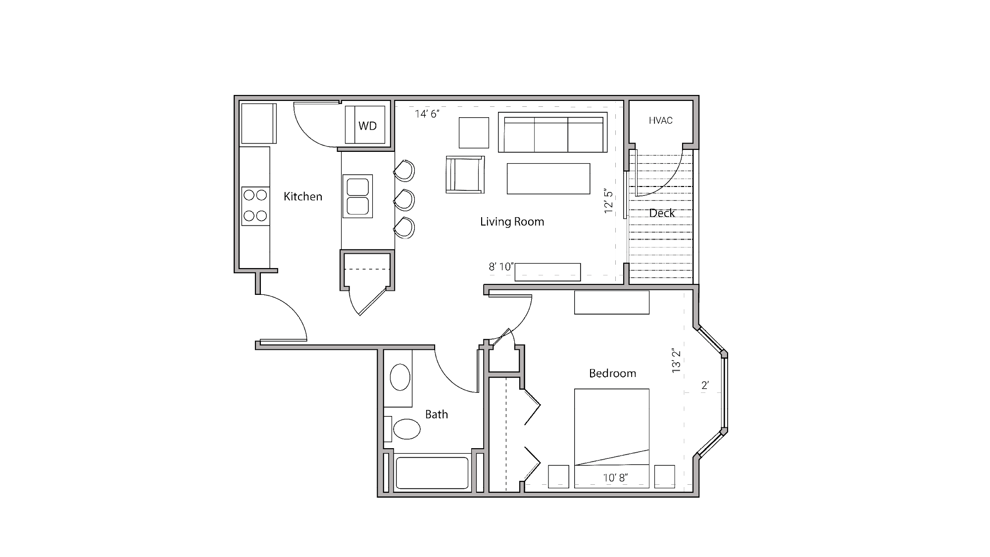 ULI City Place 210 - One Bedroom, One Bathroom Floor Plan 