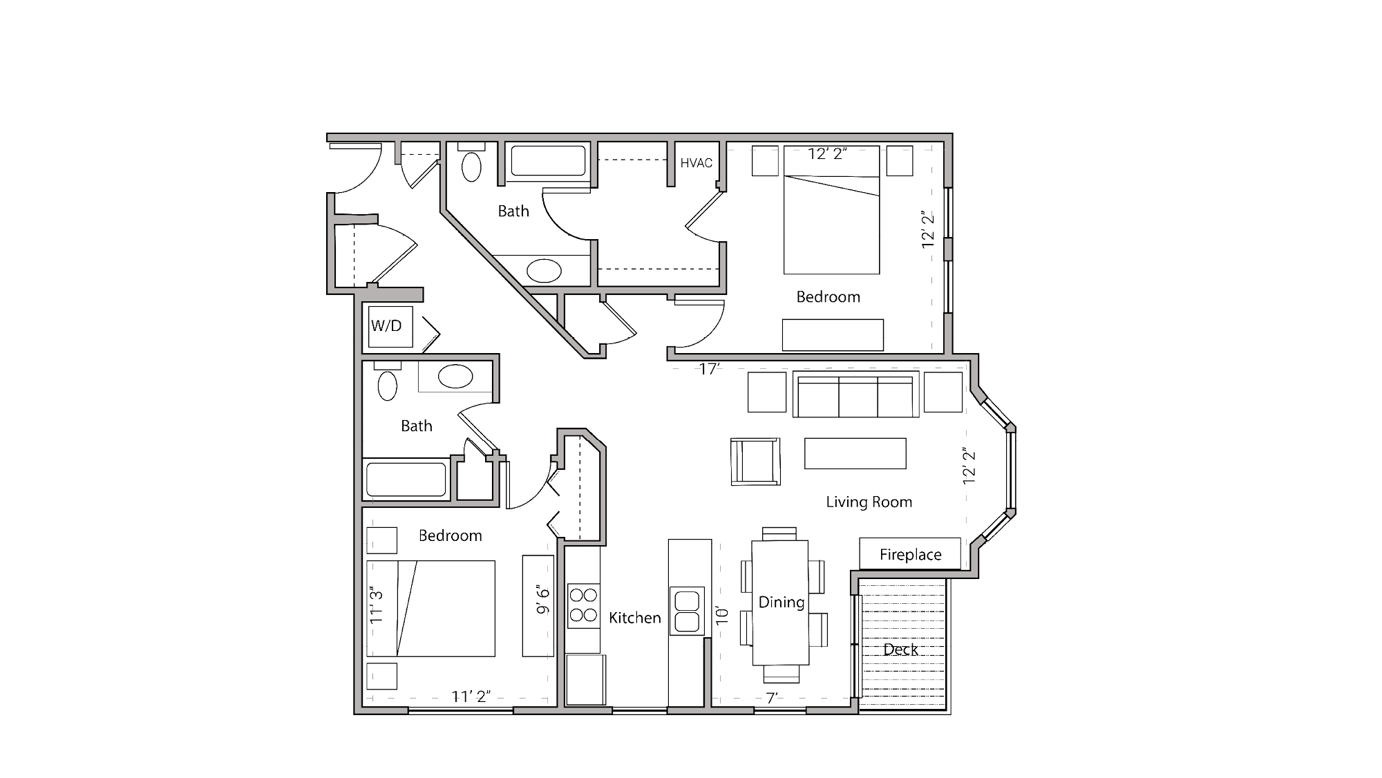 ULI City Place 302 - Two Bedroom, Two Bathroom Floor Plan 