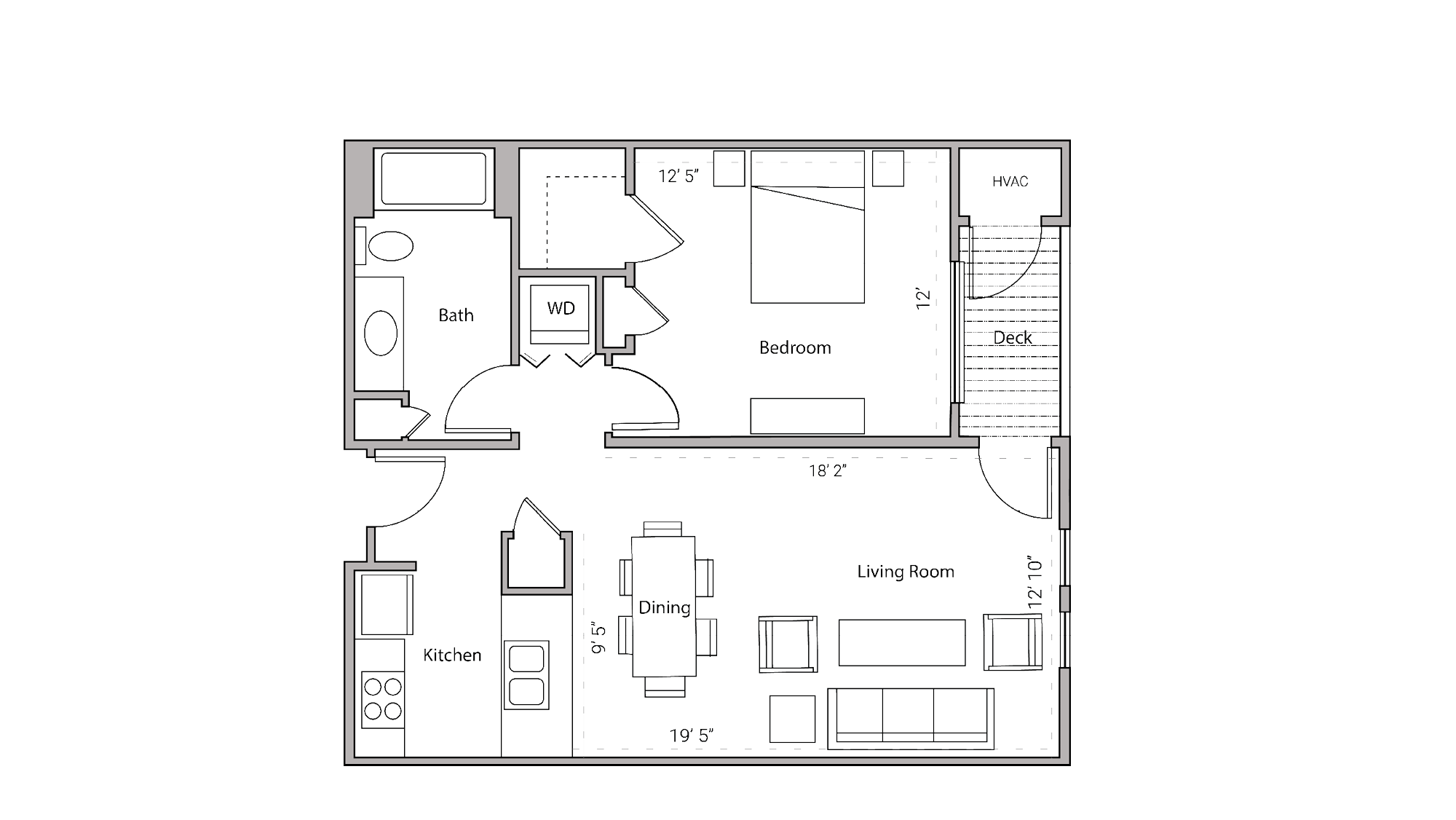 ULI City Place 401 - One Bedroom, One Bathroom Floor Plan 