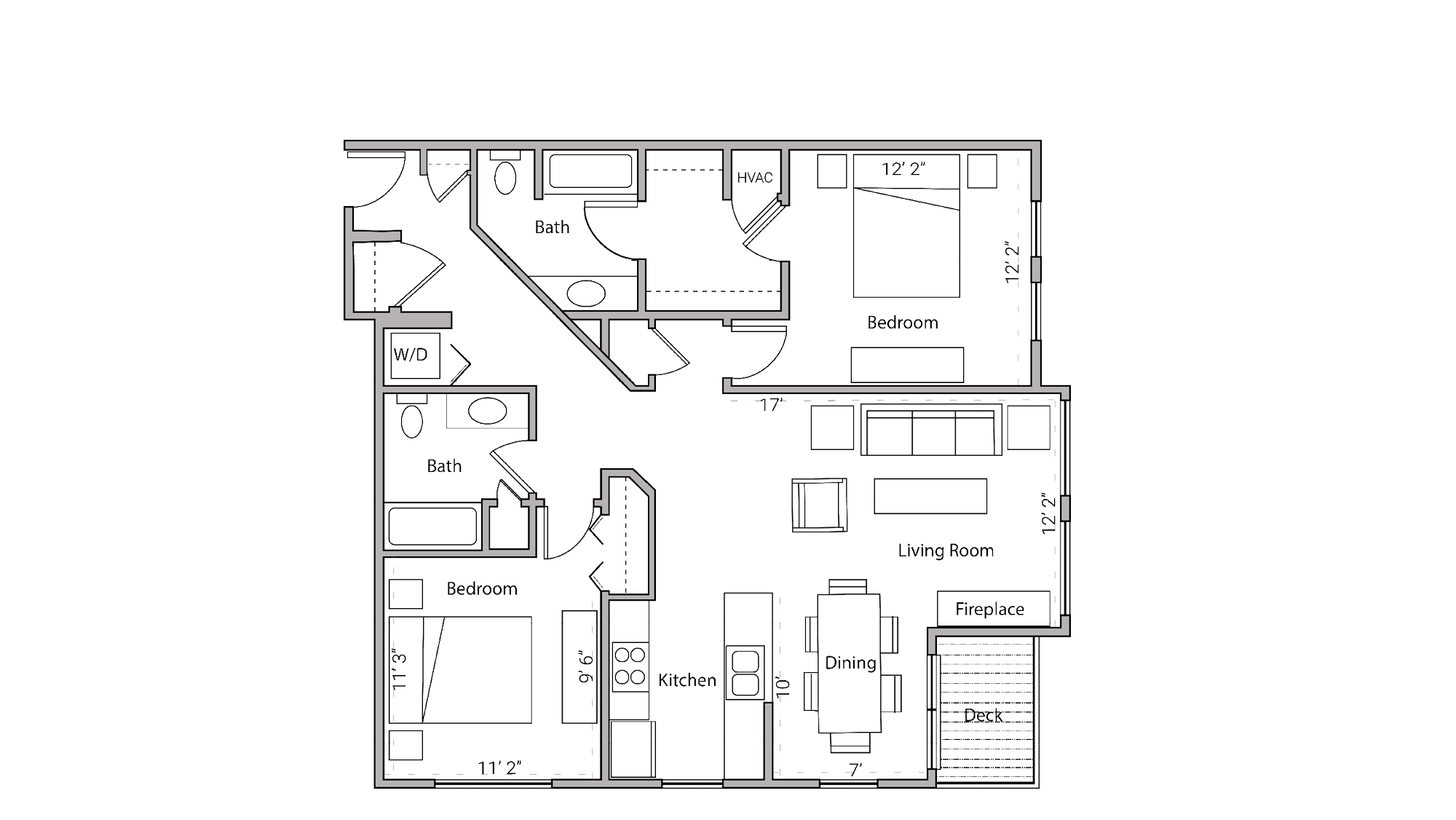 ULI City Place 402 - Two Bedroom, Two Bathroom Floor Plan 