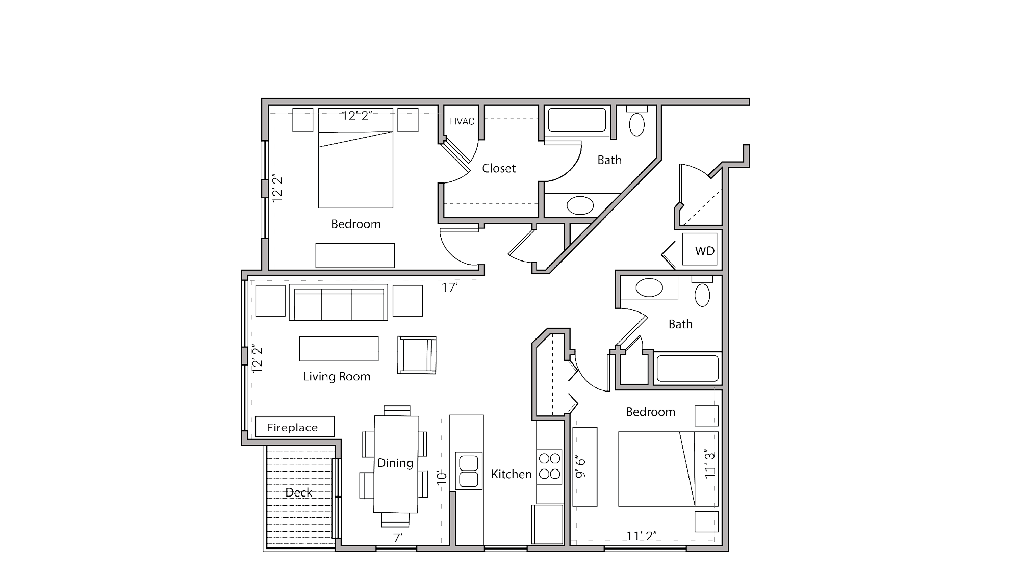 ULI City Place 404 - Two Bedroom, Two Bathroom Floor Plan 