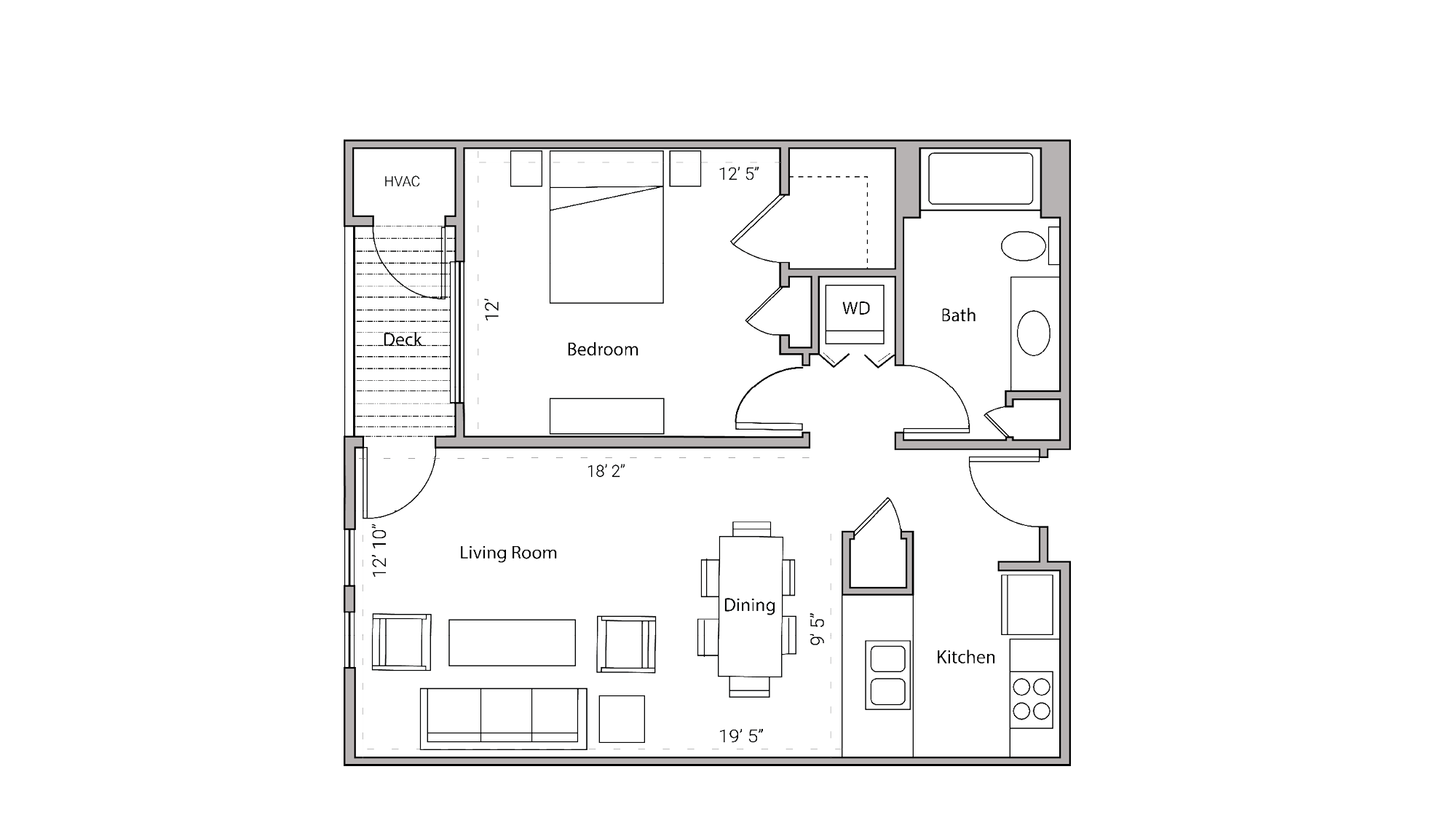 ULI City Place 406 - One Bedroom, One Bathroom Floor Plan 