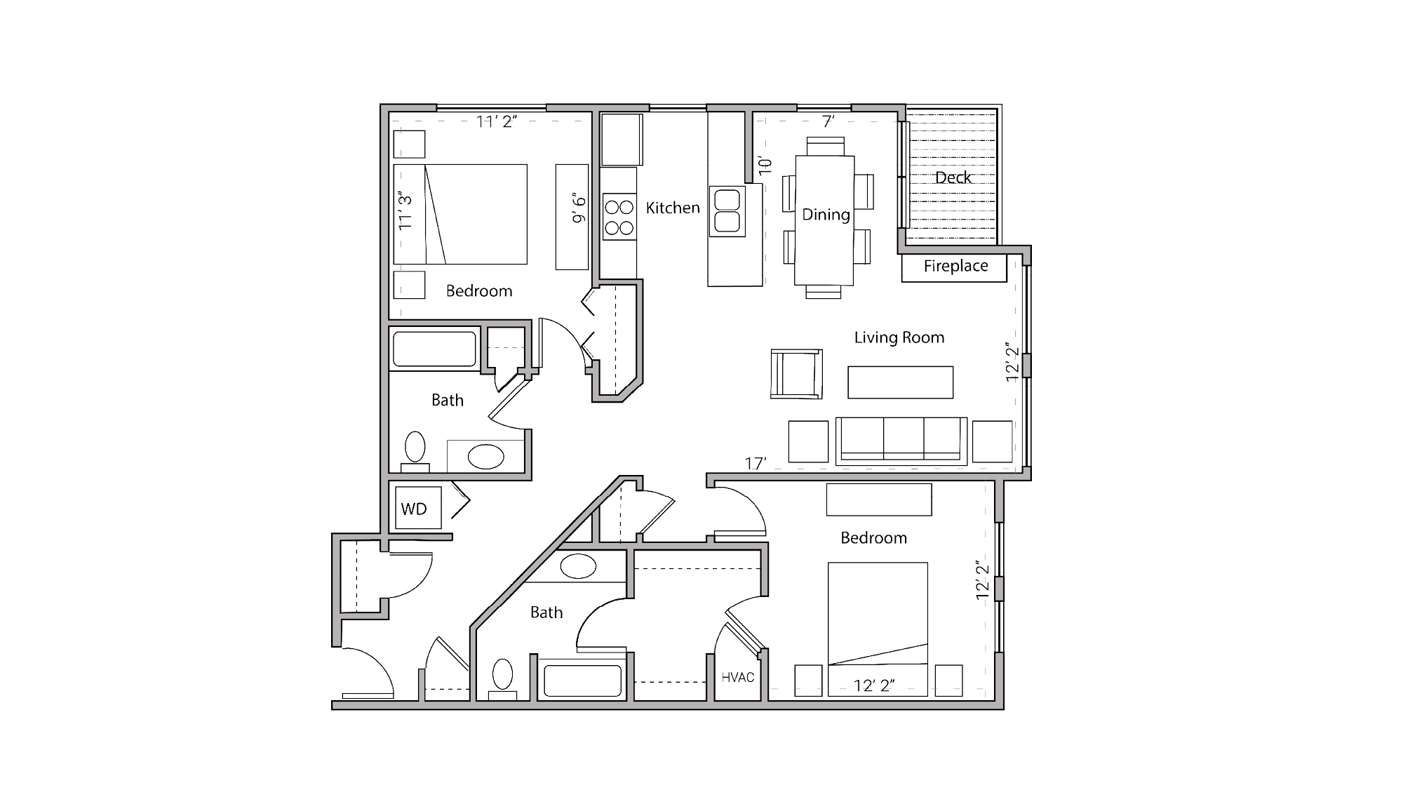 ULI City Place 409 - Two Bedroom, Two Bathroom Floor Plan 